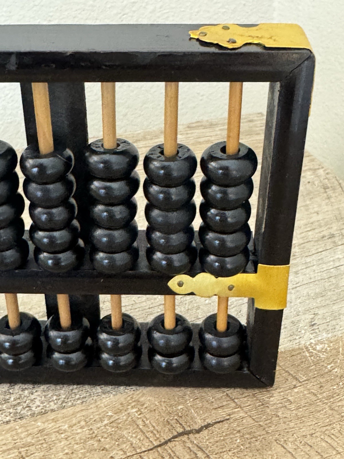 Chinese Abacus 13 Row 91 Bead Wood & Brass Lotus Flower Brand Vintage