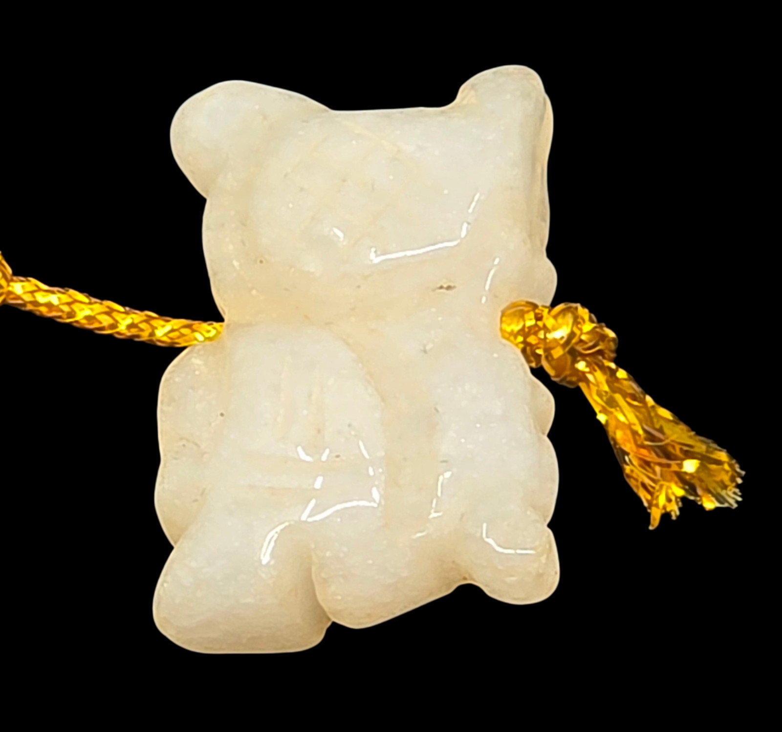 Chinese Hand Carved Icy White Jade Tiger Pendant – Protection Amulet Gold Cord