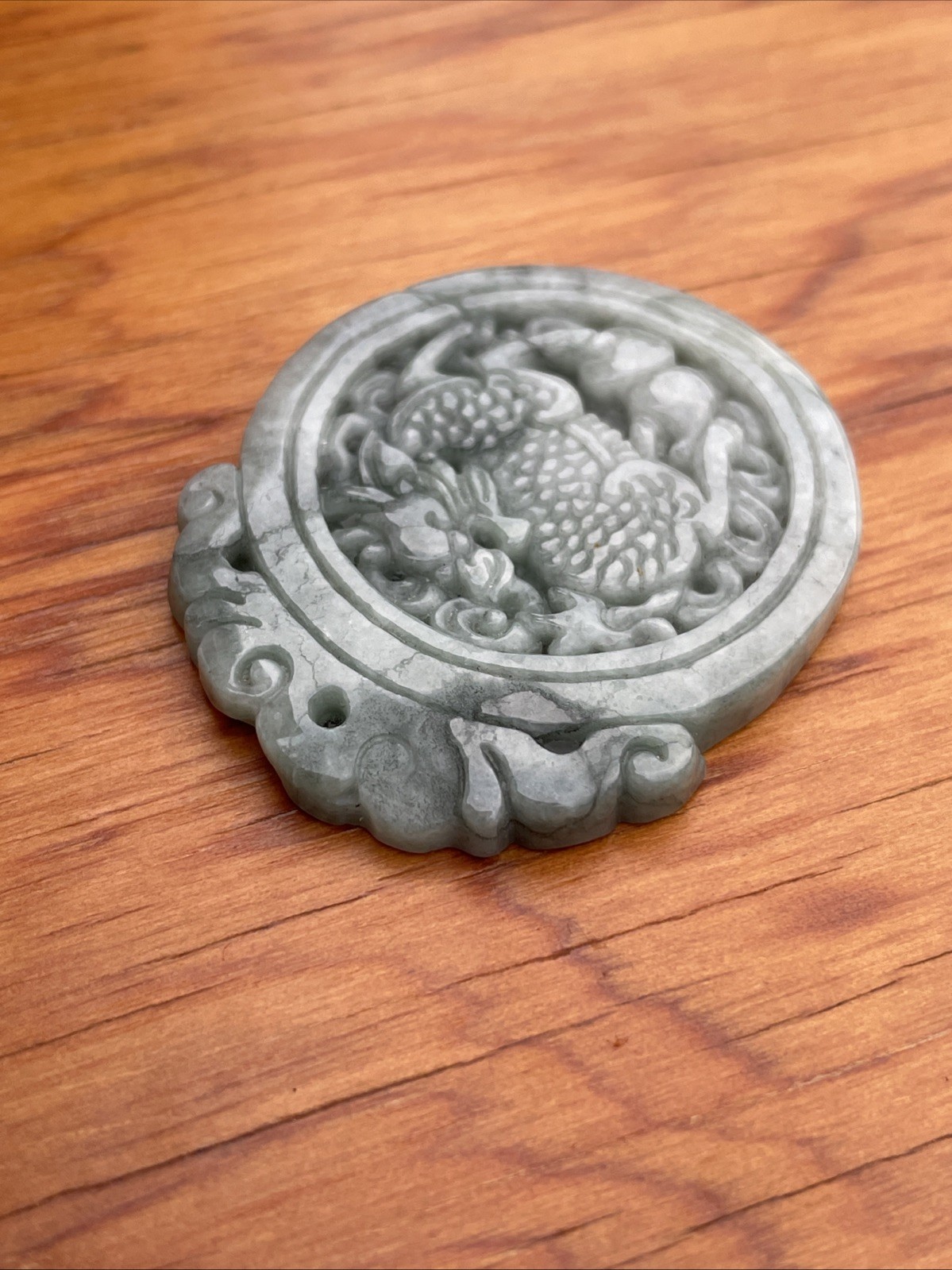 Pair Nephrite Jade Pendants Qilin & Foo Dog Ancient Style Carved Translucent MCM