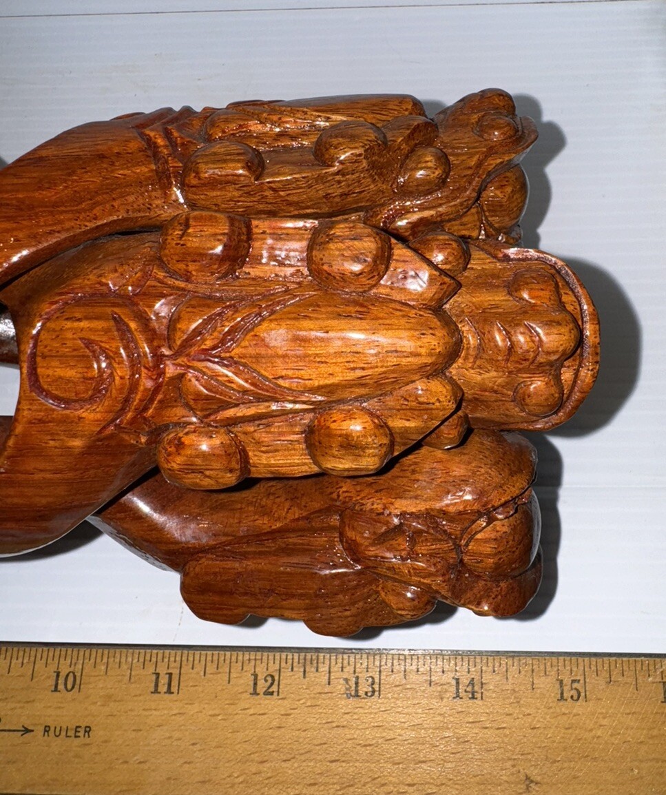 Carved Wooden Collapsing Dragon Bowl/ Planter Stand 9.5”tall, 12” Wide 15.5” L