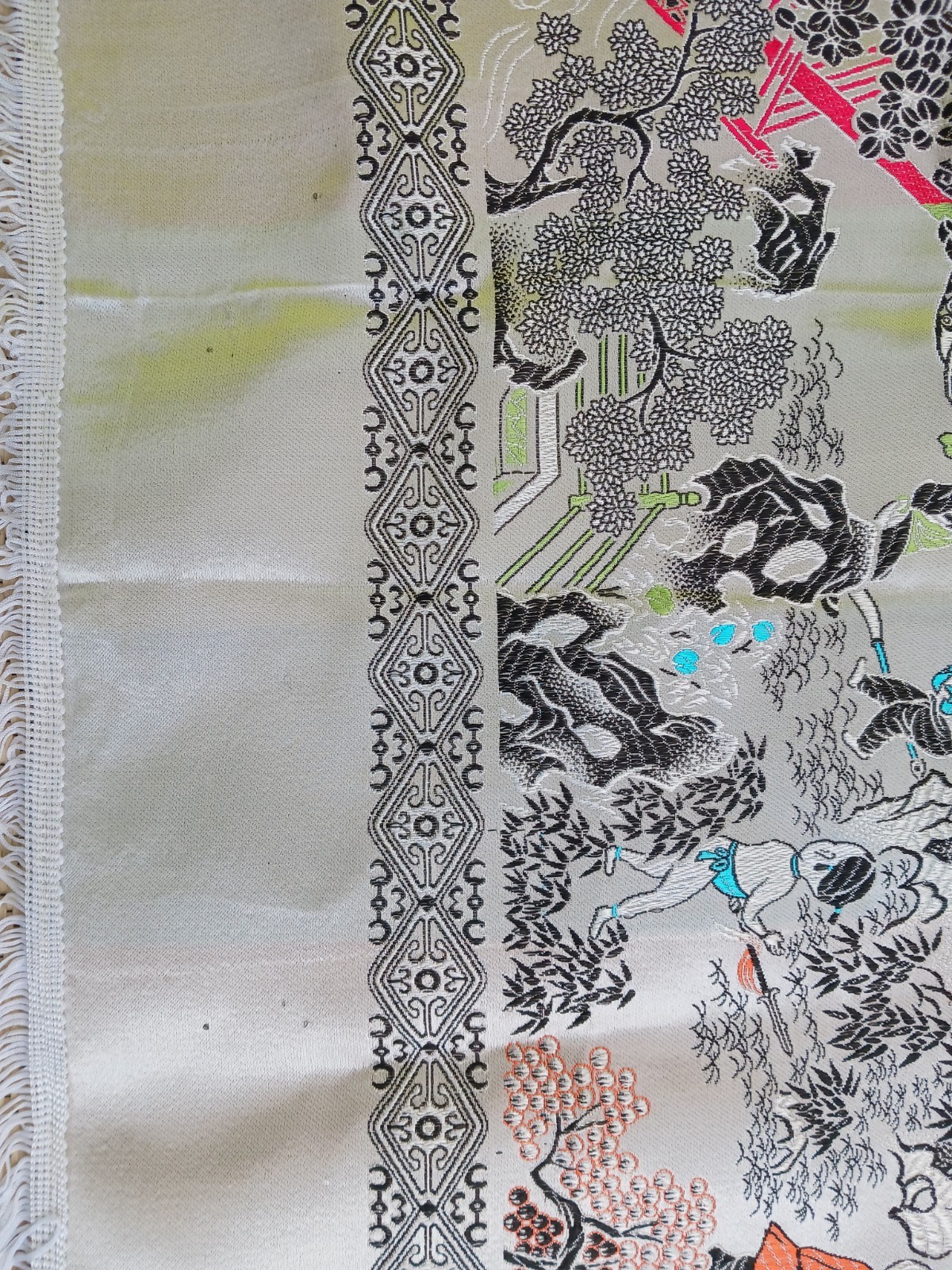 Vtg Large Chinese Embroidered Silk Brocade Wall Hanging Tablecloth Piano Cover