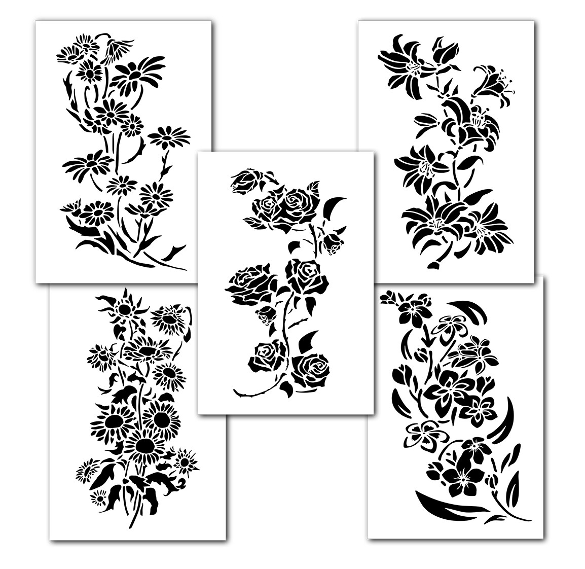 Mixed Flower Painting Stencils Wall Decorating Airbrush Craft 14″ Template 5PACK