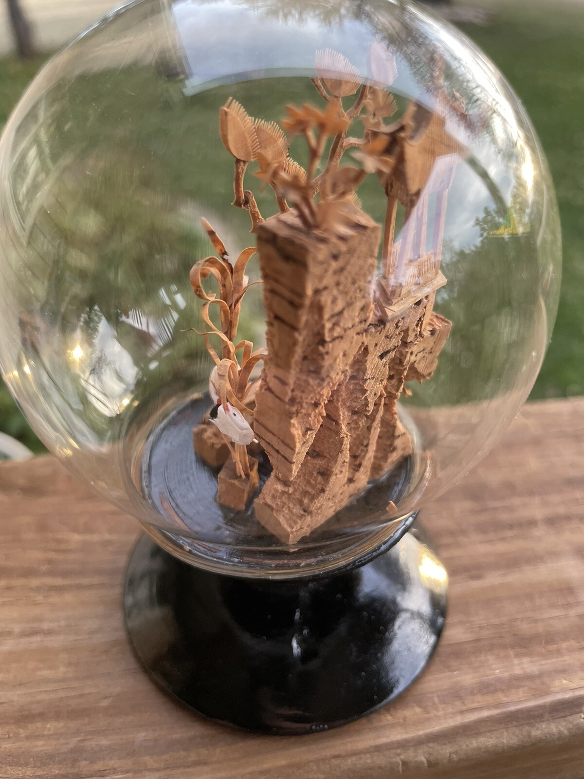 Vintage Round Chinese Cork Diorama Globe-plastic-Wood Base