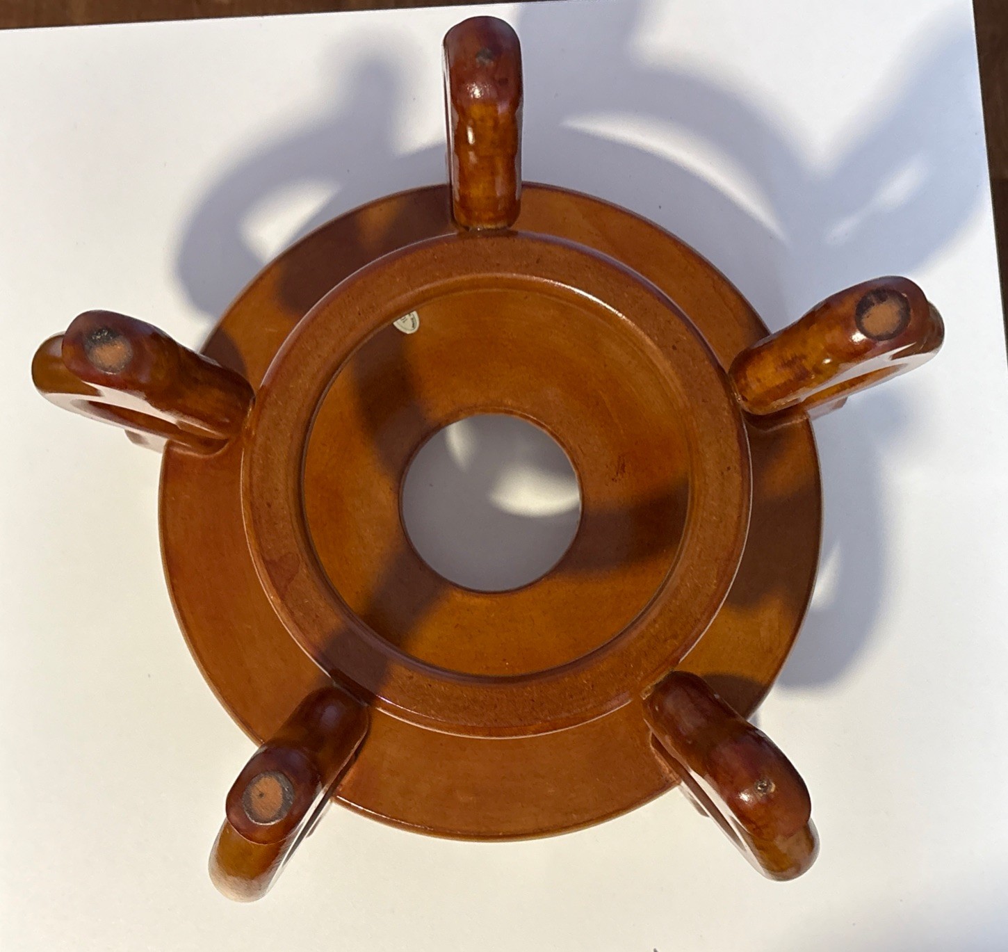 Carved Wood Plant Stand Display Honey Brown Vase Fish Bowl Asian Oriental 10”