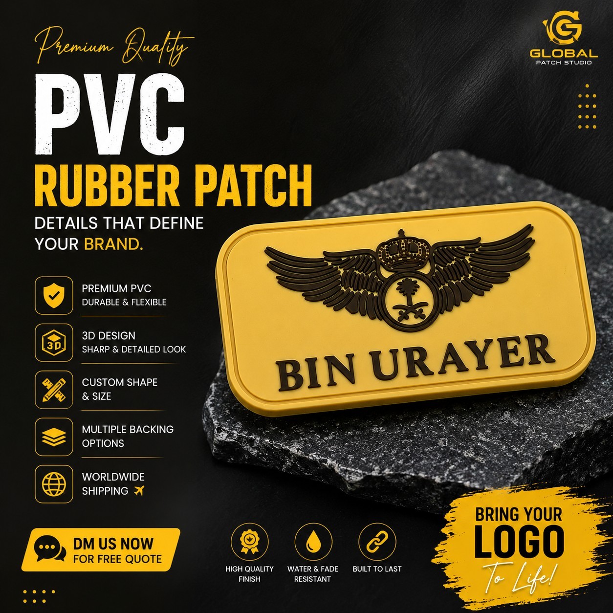 Saudi Arabia Air Force Pilot Wings PVC Patch Custom Name Tag Bin Urayer RSAF