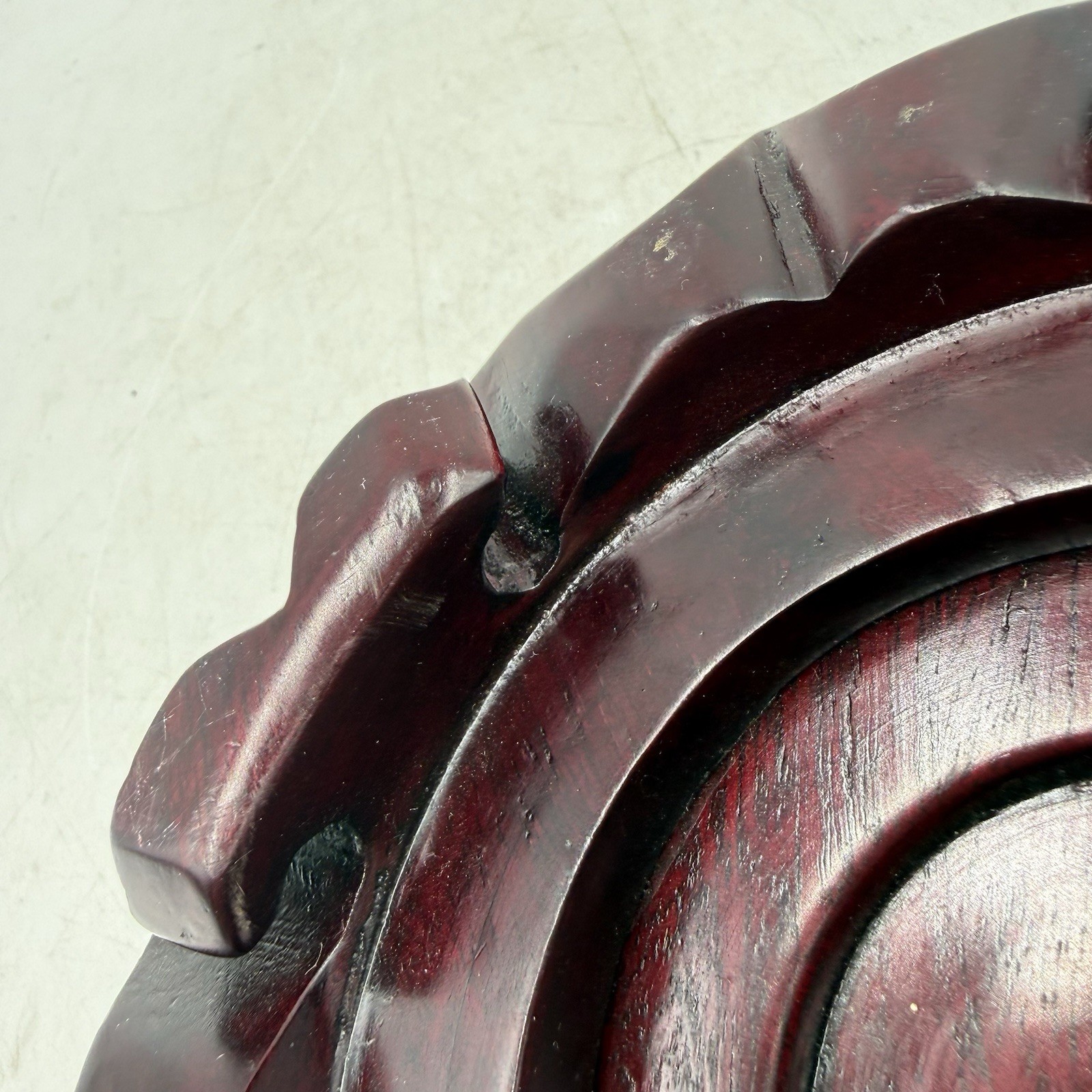 Round Pedestal Display Vase Stand Rosewood Chinese Carving Stable Wooden 4.75”