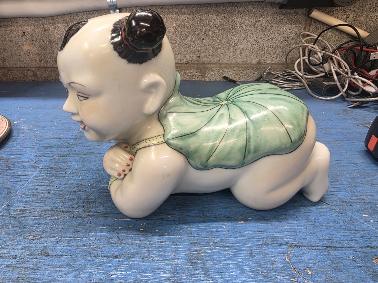 Maitland Smith Porcelain Chinese Boy Opium Pillow/Headrest Hand Painted