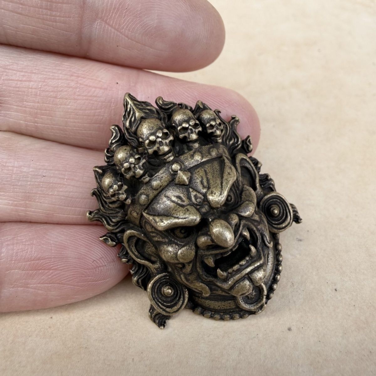Tibetan Copper Mahakala Head Pendant Vintage Antique Style