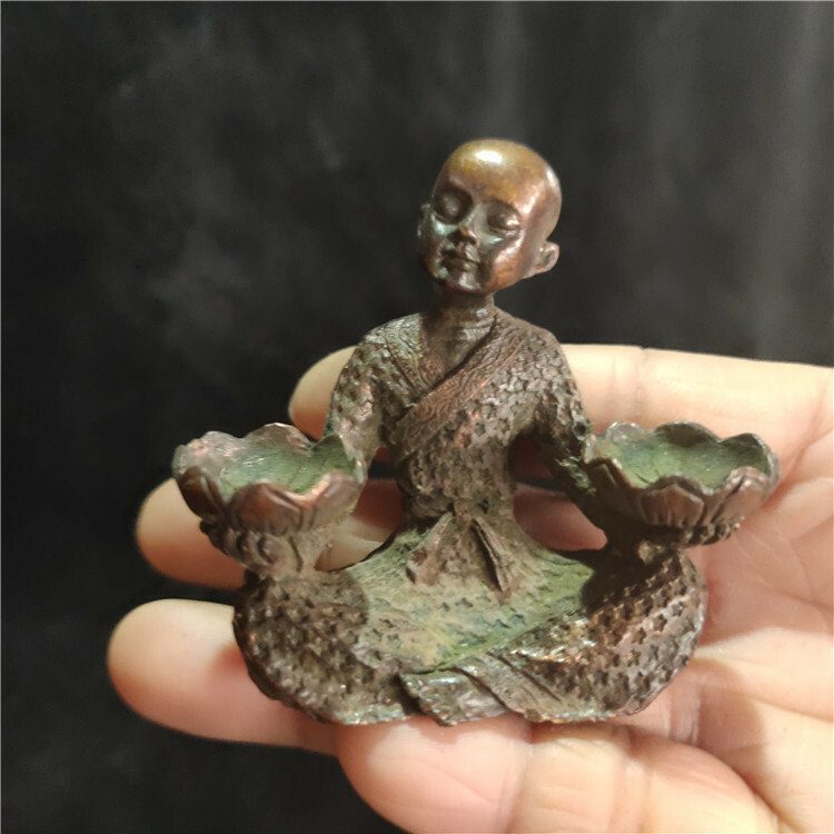 Collection Incense Sticks Antique Old Patina Copper Little Monk Buddha Ornaments