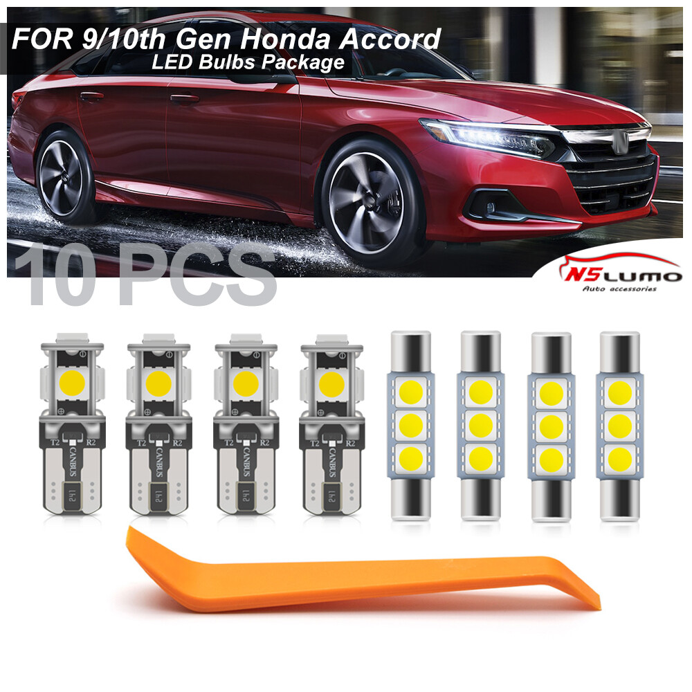 10X White LED Interior Kit License Plate Light for 13-22 9/10th Gen Honda Accord