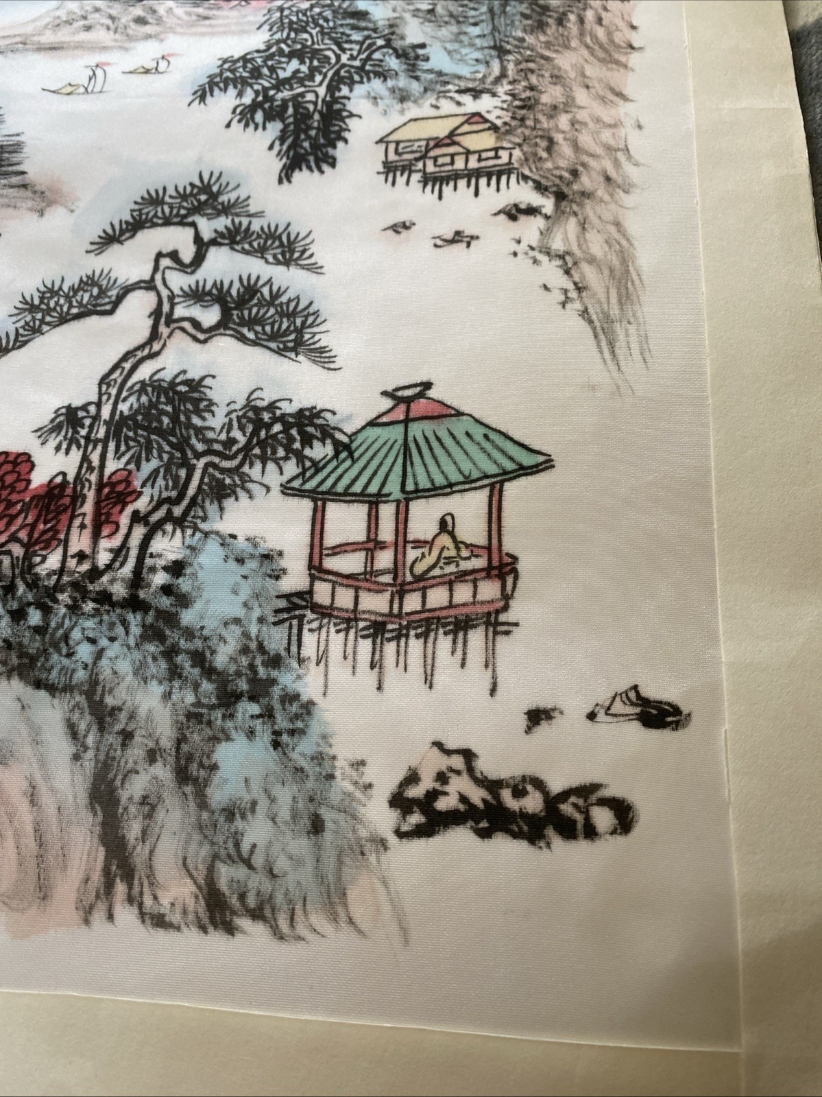 Vintage Chinese Embroidery Village Scene Silk Tapestry Unframed