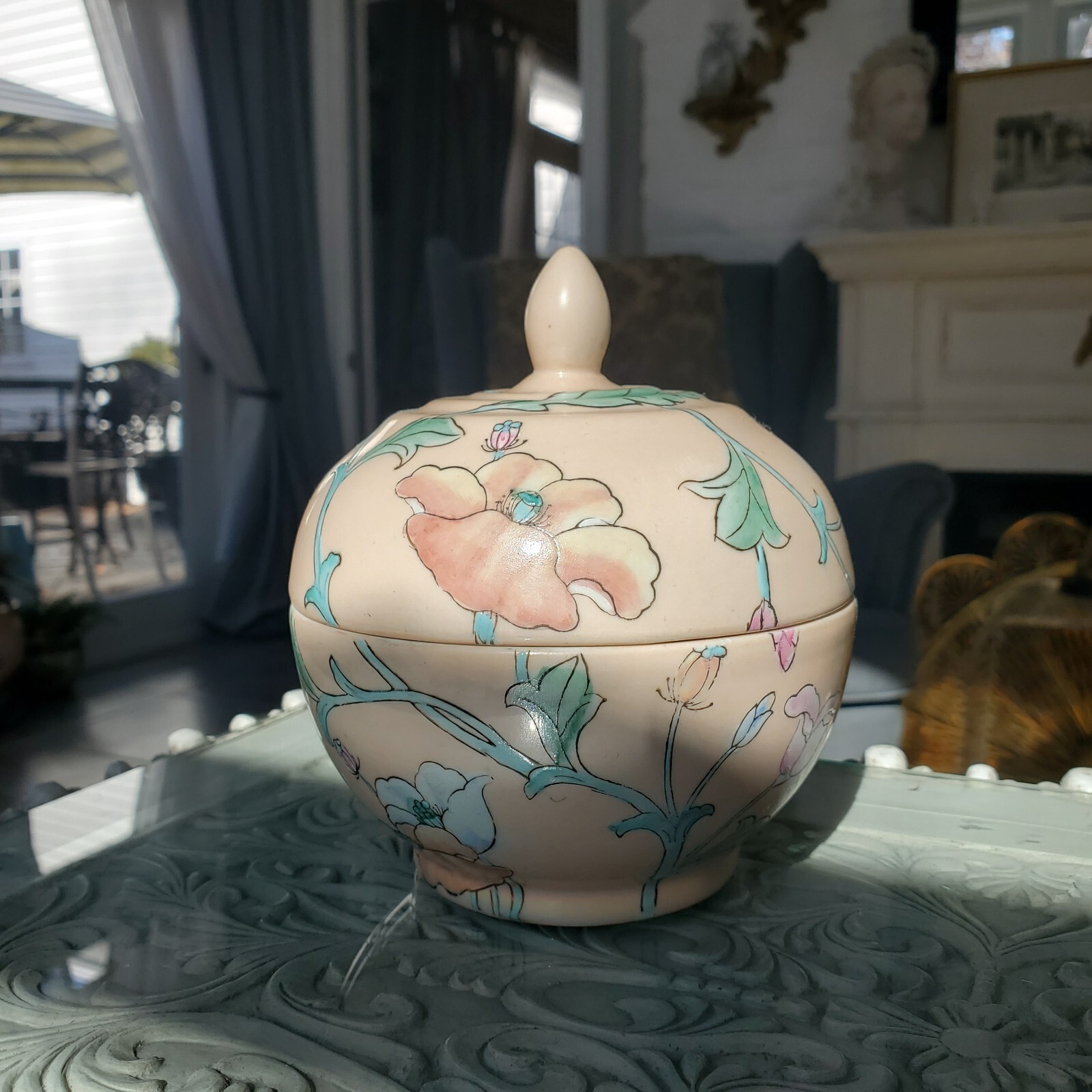 Pink Lidded Dish Toyo Whispering Garden HFP Macau Floral Ceramic Bowl Lid