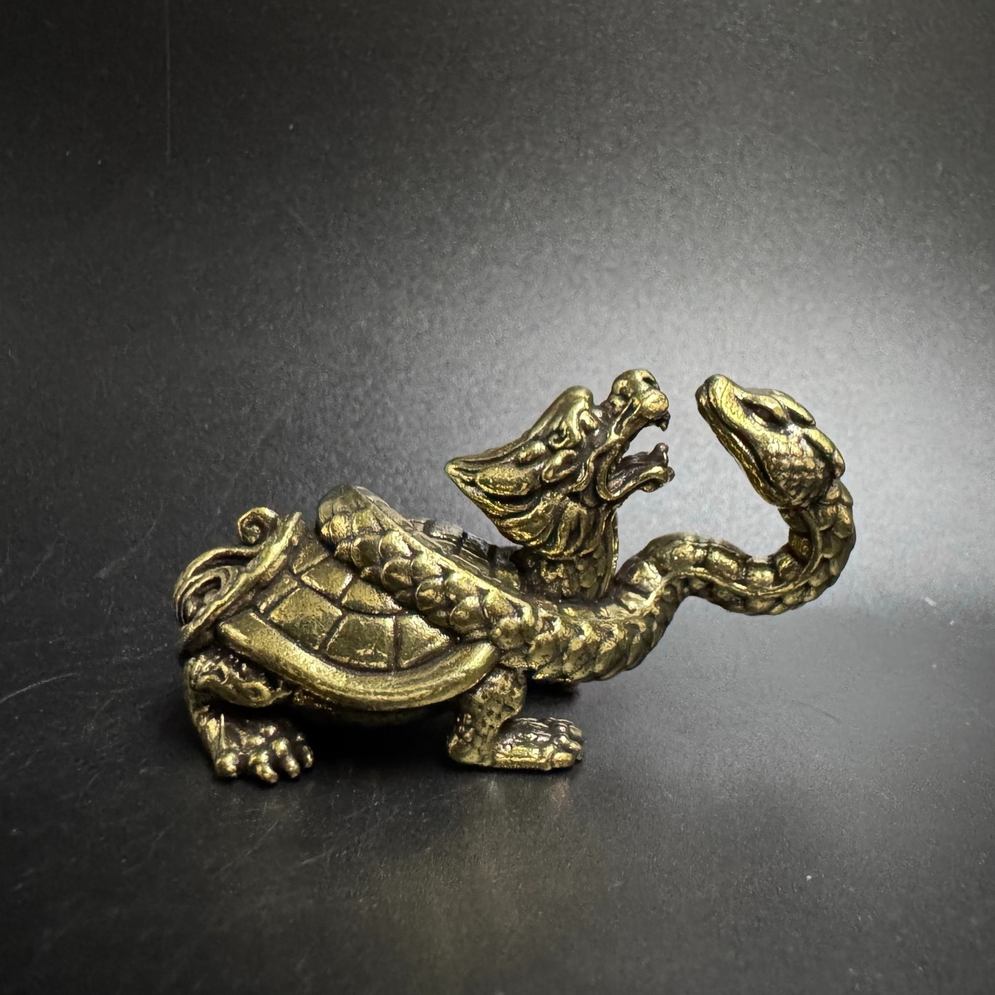 Brass Xuanwu Black Tortoise Statue Chinese Dragon Turtle Snake FengShui Ornament