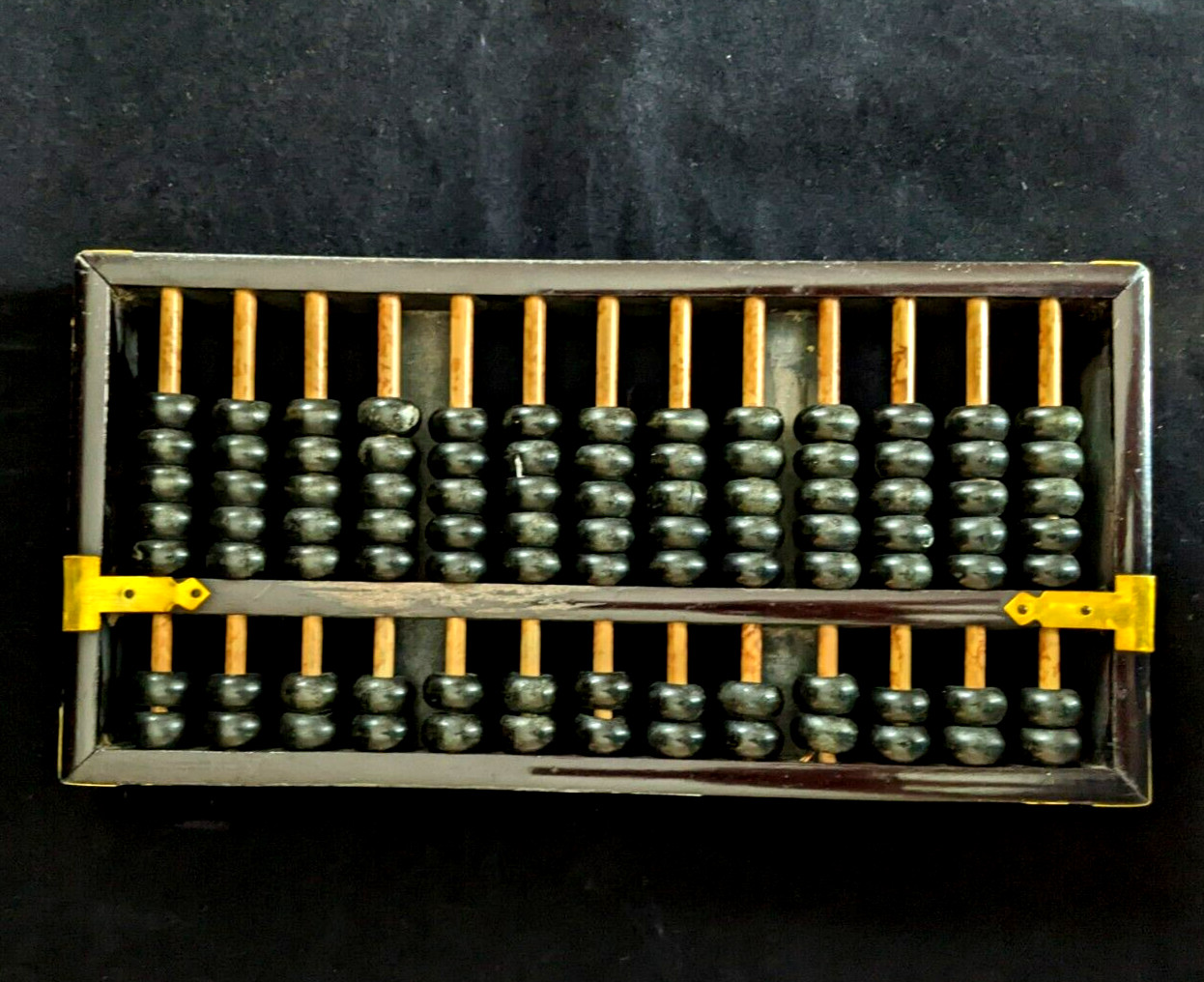 Vintage Brass Wood Lotus Flower Brand Chinese Abacus Old Calculator 9.3/4×4.1/4″
