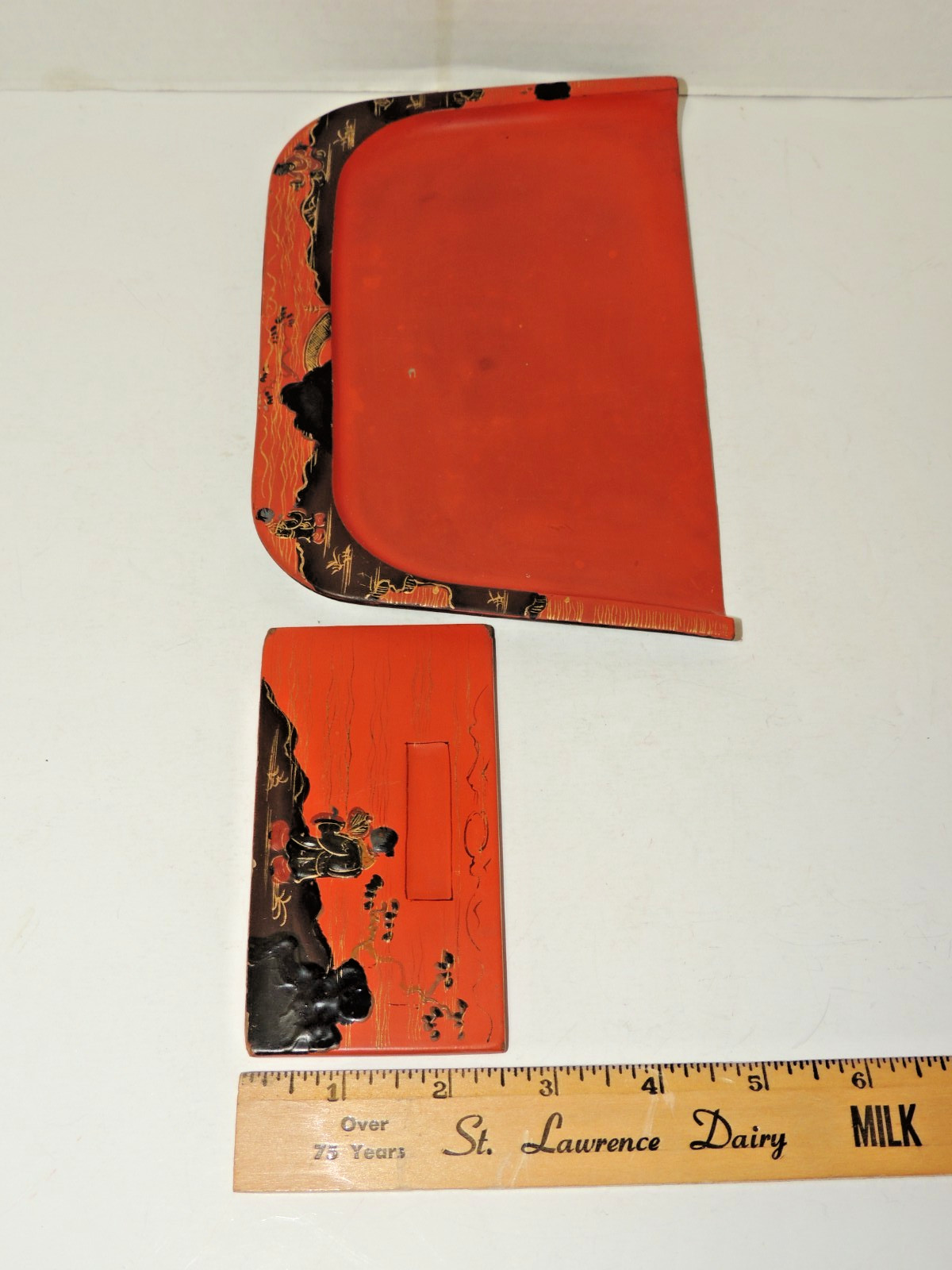 Vintage Crumb Catcher Tray Asian Chinese Embossed Orange Crumber & Scraper