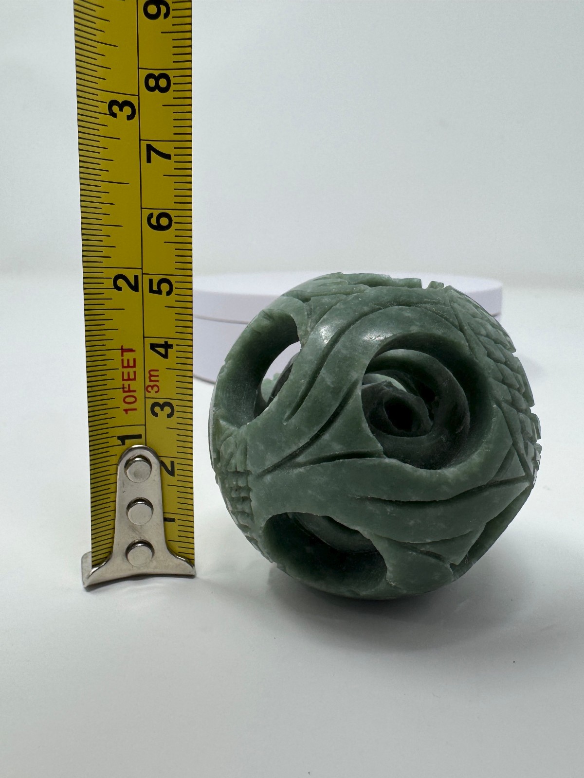 Vintage Chinese Carved Jade Stone Puzzle Ball Sphere 4-Layers Deep 2”