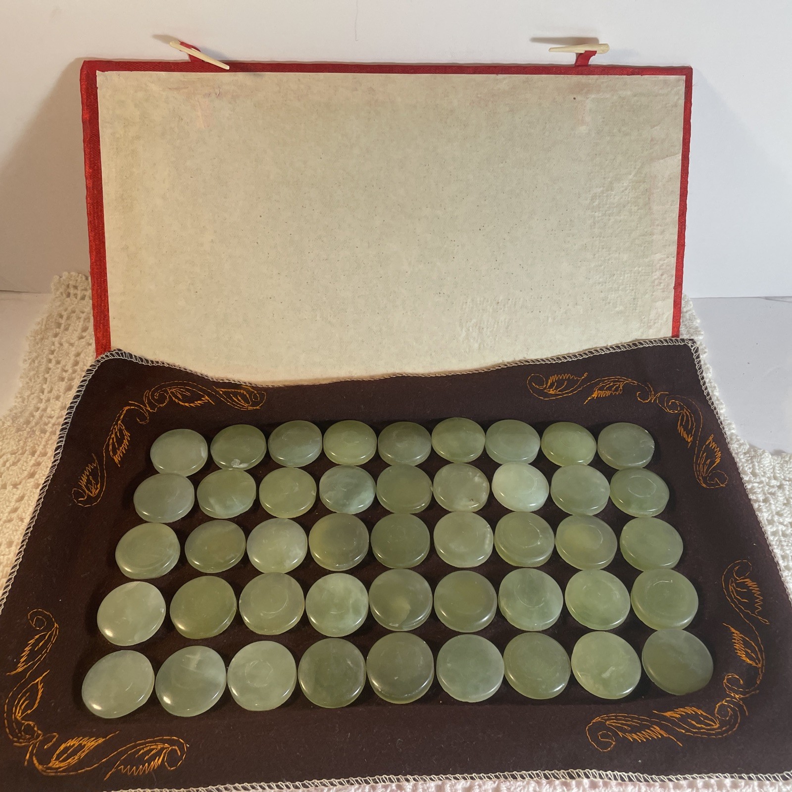 Vintage Chinese Jade Health Pillow w/ Wooden Box | Healing Neck Rest Oriental