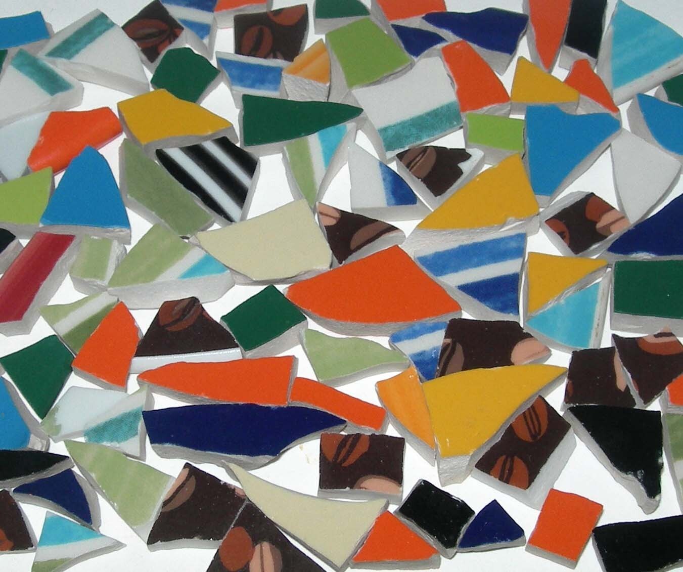 100 Pieces of Small Mixed Colors Broken China Mosaic Tiles. Irregular Shapes