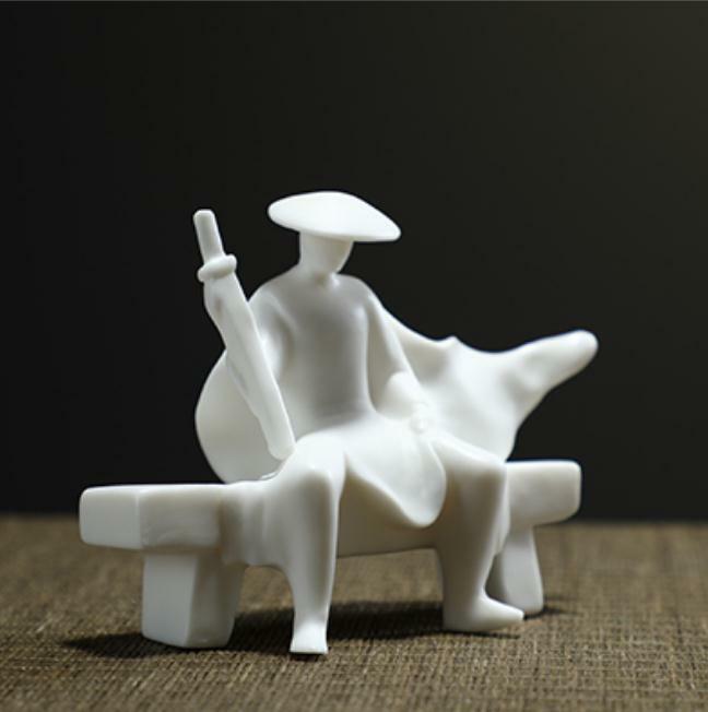3.7″ Chinese White Porcelain Ceramics Swordsman Hero Figurine Statue Statues