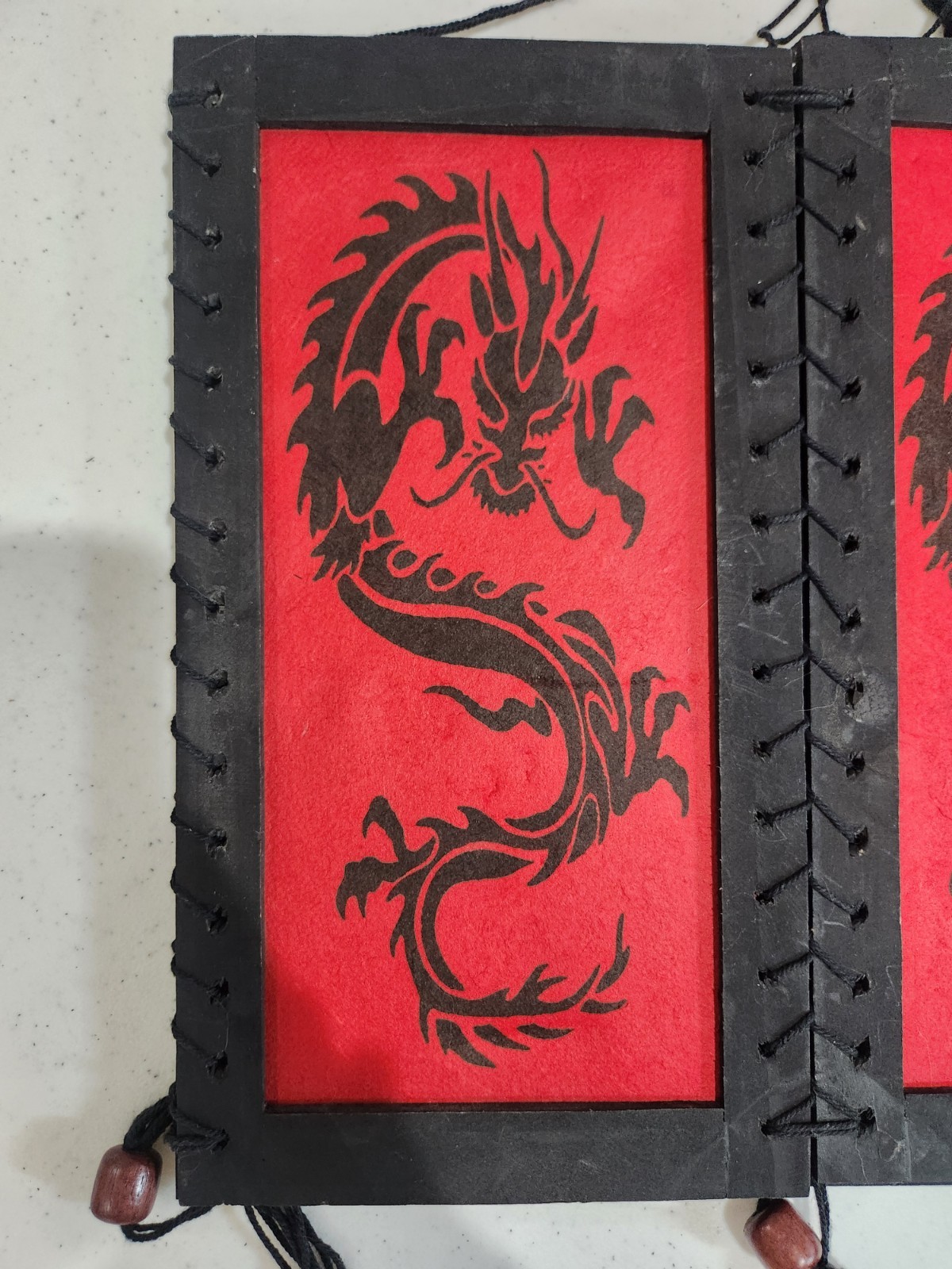 Vintage Red Chinese Dragon Art Lokta Paper Lanturn Cover Hanging Lamp Shade Used