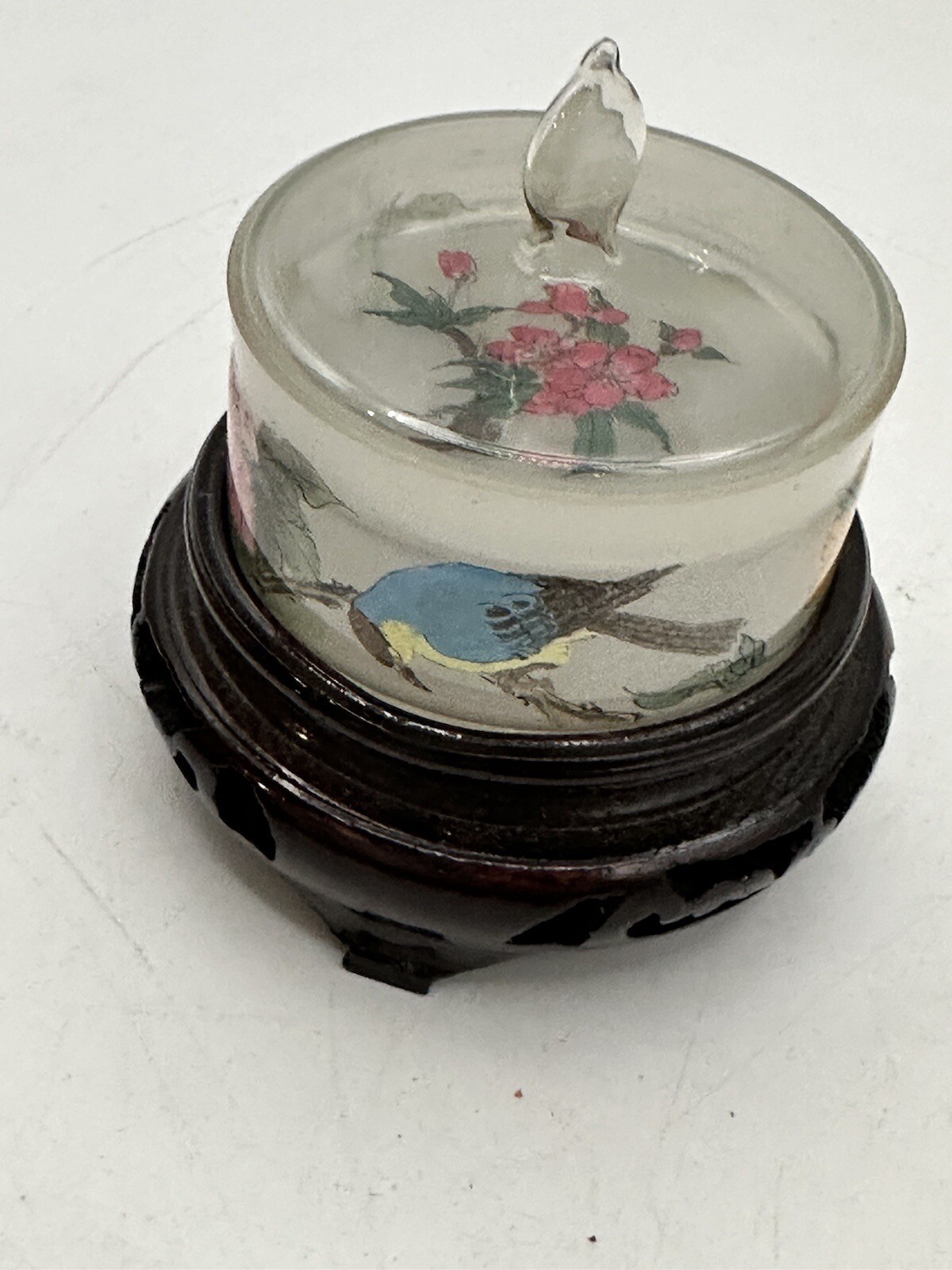 Asian Reverse Painted Frosted Glass With Hand Blown Top Seal