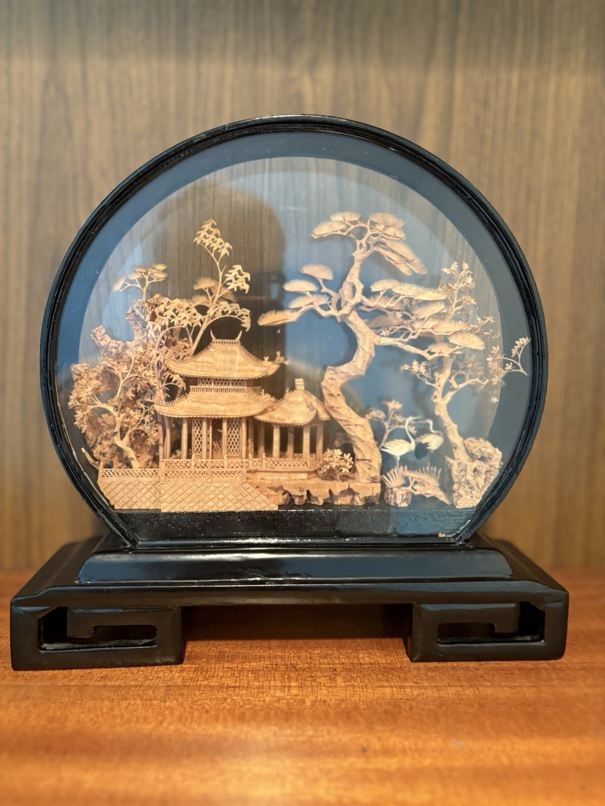 Vintage Chinese cork landscape diorama Friendship Store Beijing pagoda Crane Art