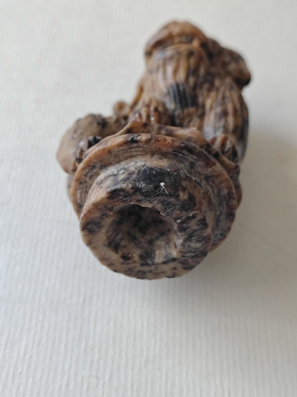 Vintage Chinese Hand Carved Soapstone Incense Burner Top Foo Dog 3″ Figurine