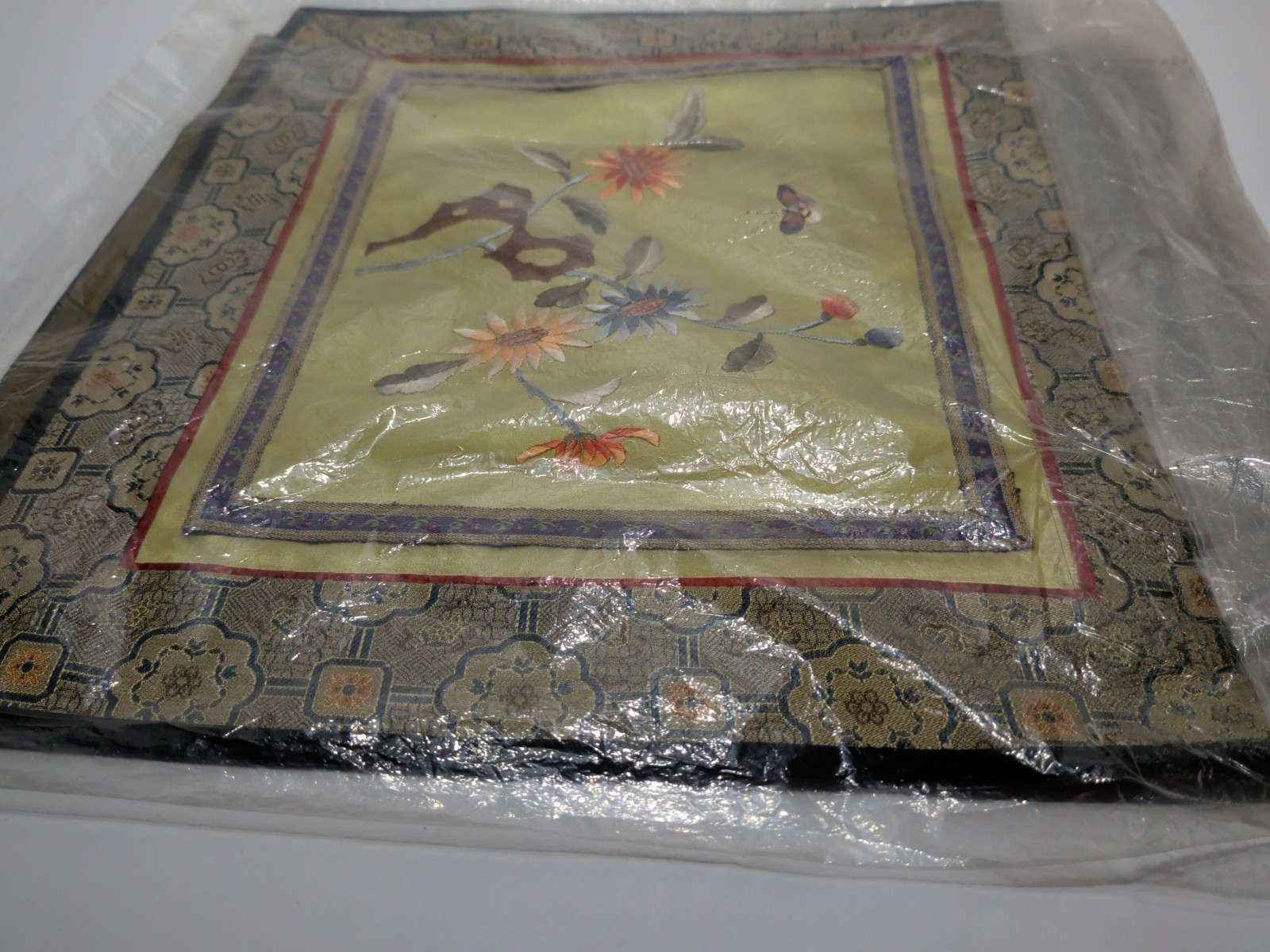 ✨VINTAGE✨ Set Of 2 CHINA SILK EMBROIDERED PANELS BIRD BUTTERFLY & Flower SQUARE
