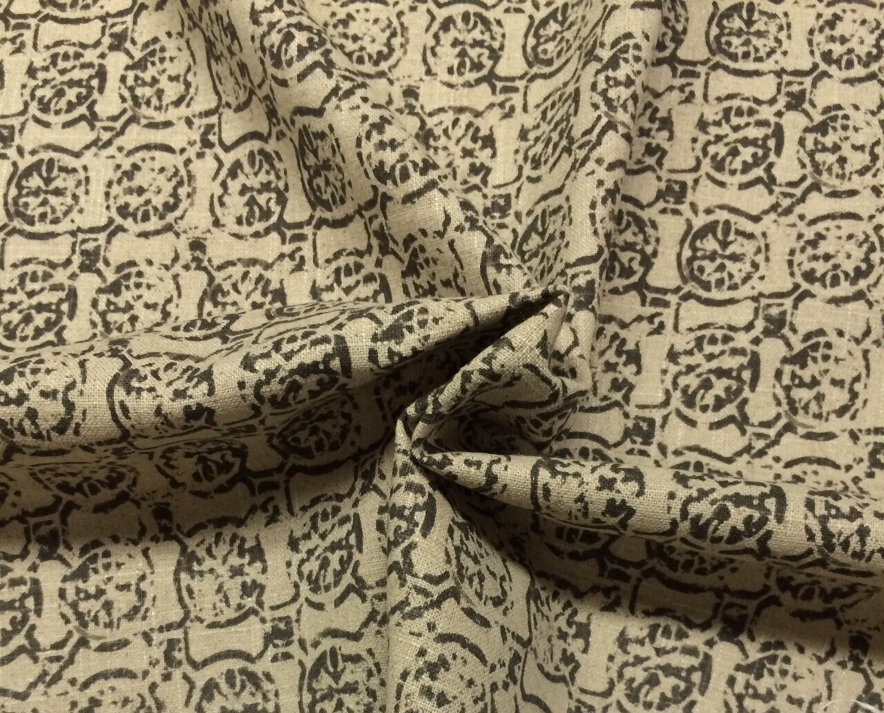 LACEFIELD DESIGNS CASTILLE SMOKE GRAY NATURAL GEO LINEN FABRIC BY THE YARD 54″W