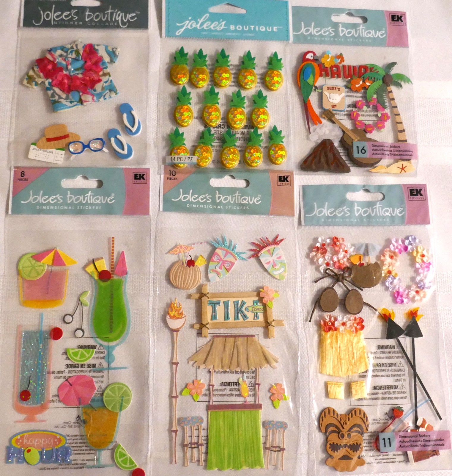 HAWAII ! 6 PACKS BYJOLEE’S SURFS UP,PINEAPPLE,LUAU,SHIRT,TIKI,TROPICAL DRINKS!