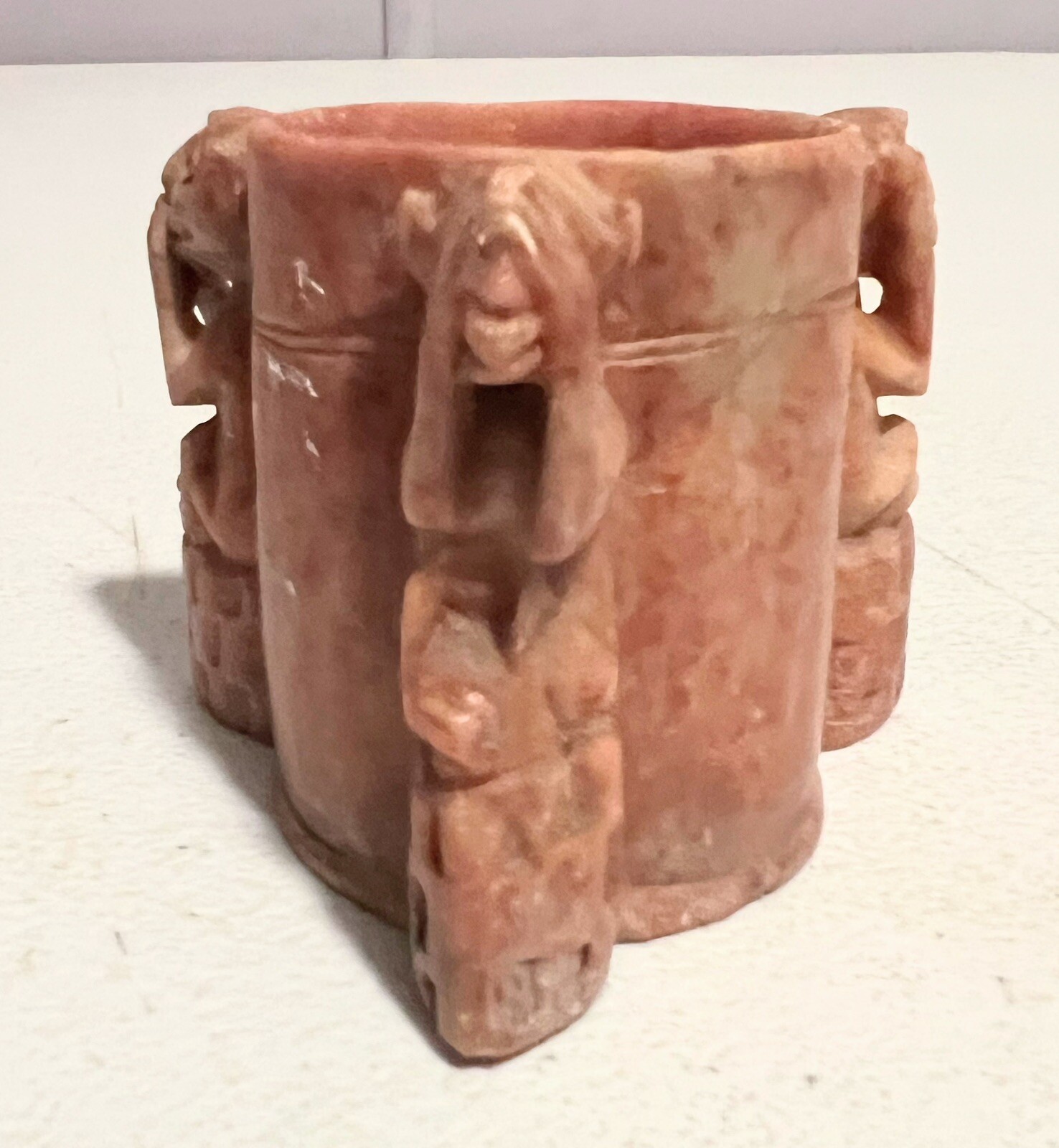 Chinese Soapstone Toothpick Holder Hand-Carved Speak, Hear, See No Evil