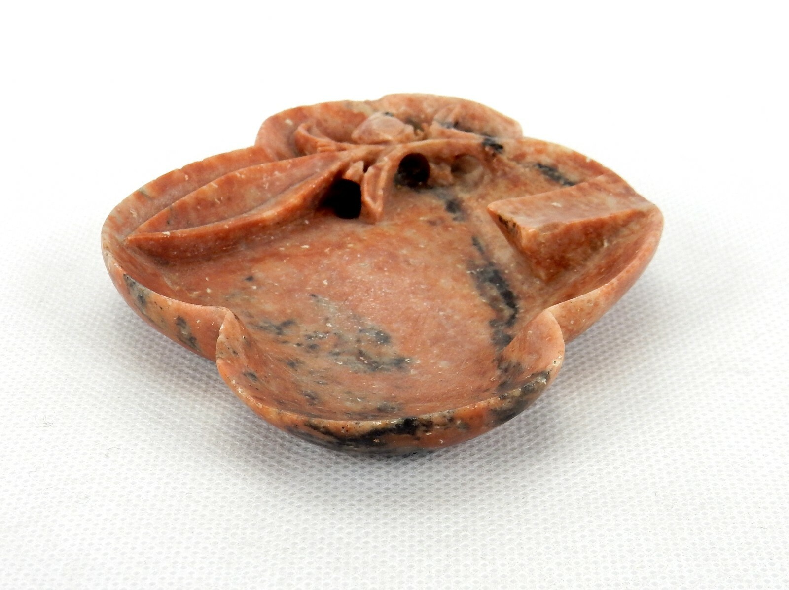 Vintage Carved Soap Stone Ashtray, Brown w/Black Highlights, Floral Design