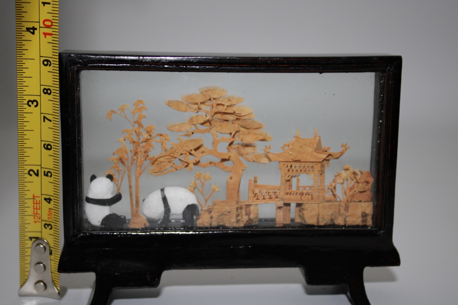 VTG Chinese Cork Carving Diorama Miniature Sculpture Scene with Pandas 3.75×5″