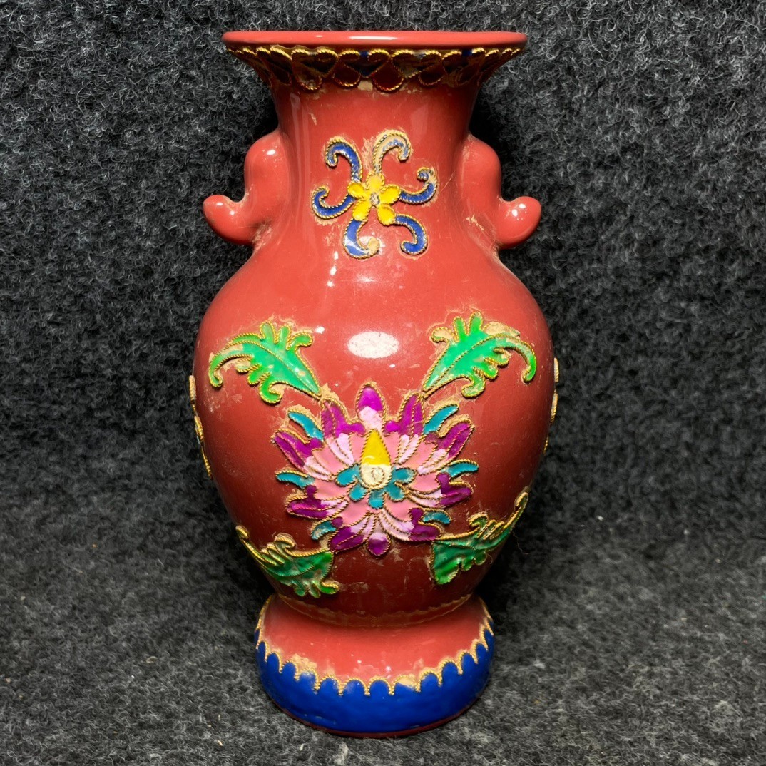 Cloisonn é enamel multicolored glazed porcelain vase