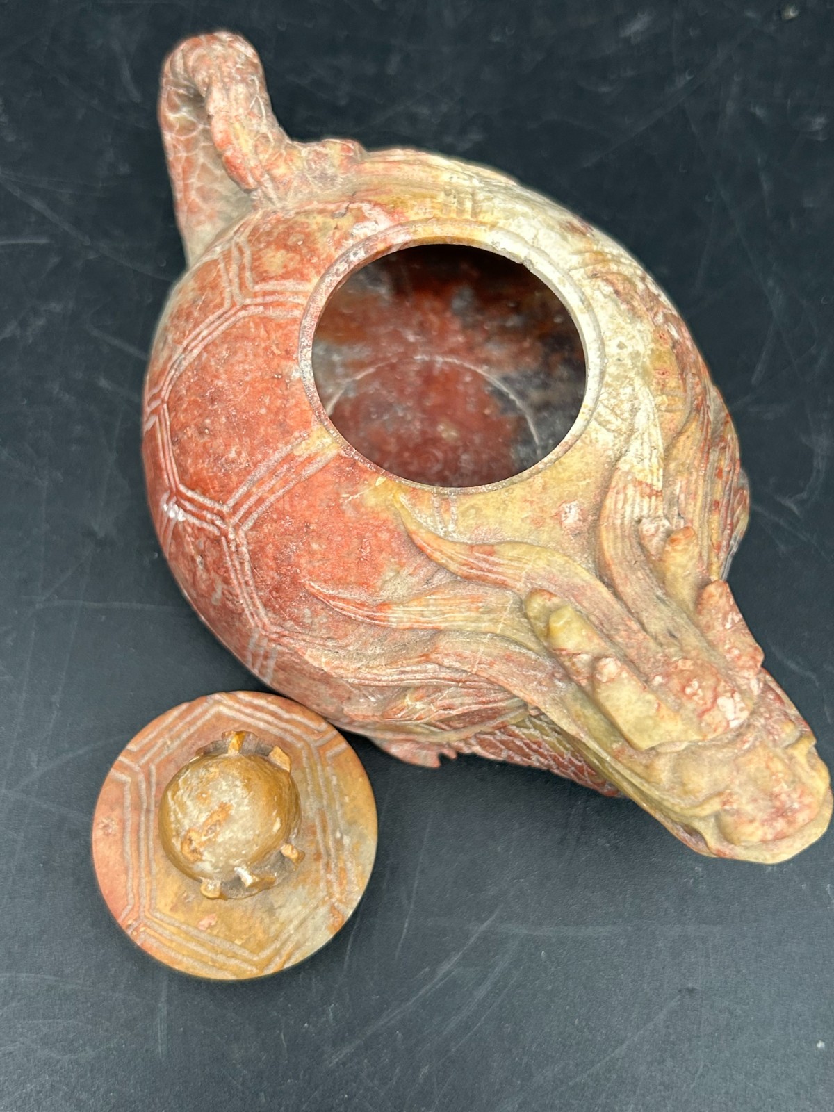 Vintage Chinese Carved Soapstone Dragon Teapot Incense Burner