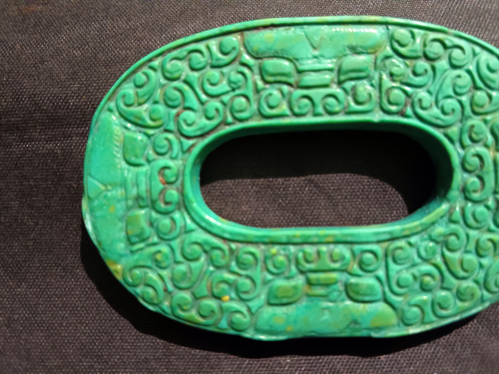 Good Quality Chinese Old Turquoise Hand Carved Bi 2Faces Pendant