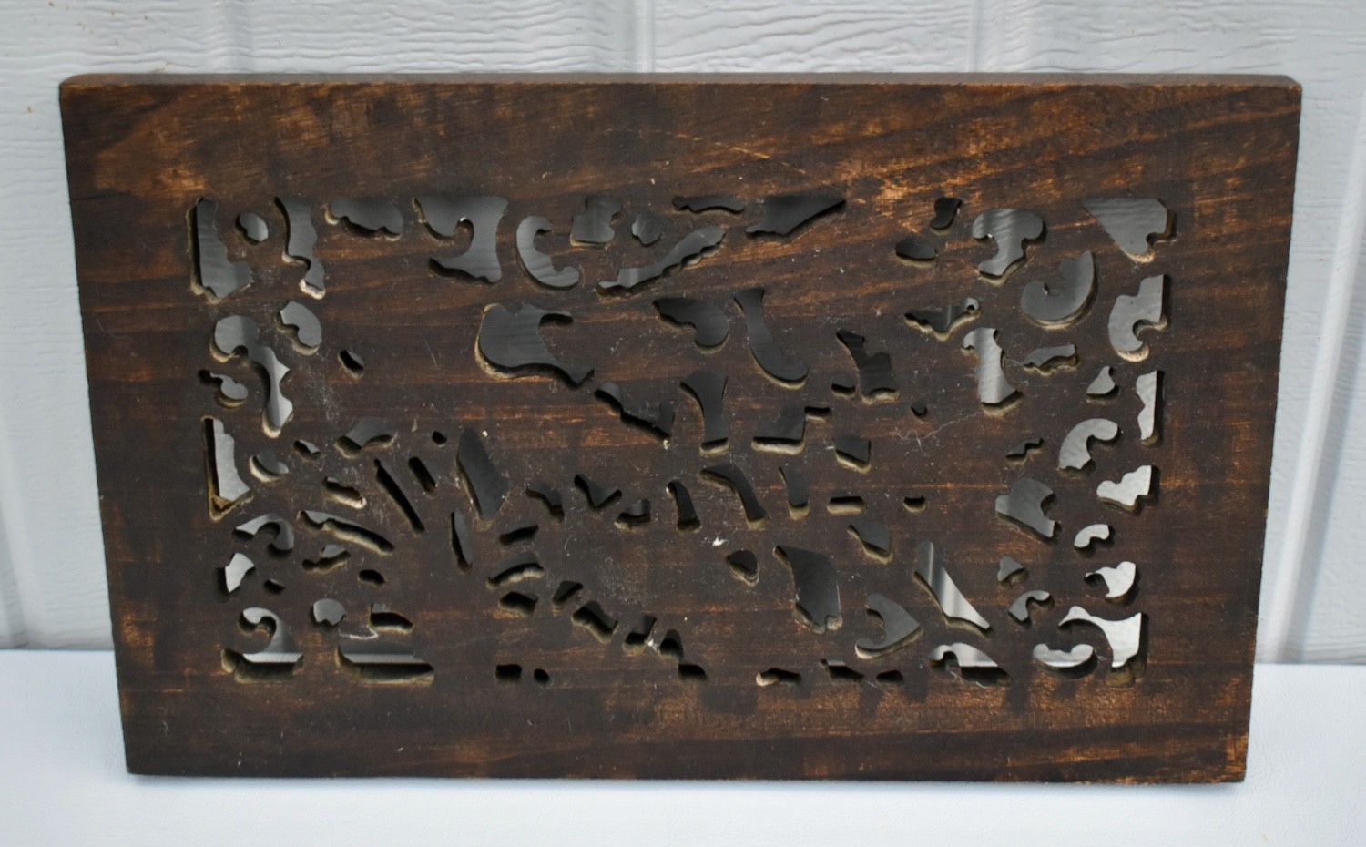 Vintage Hand Carved Chinese Plaque with Birds & Floral Details