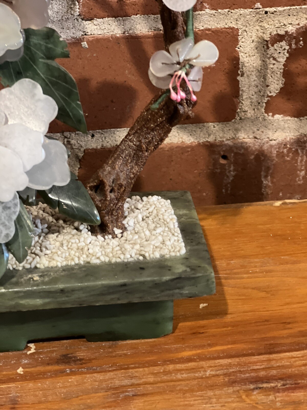 Vintage Chinese Jade Stone Glass Bonsai Mineral Tree Multi Color 9 x 10″