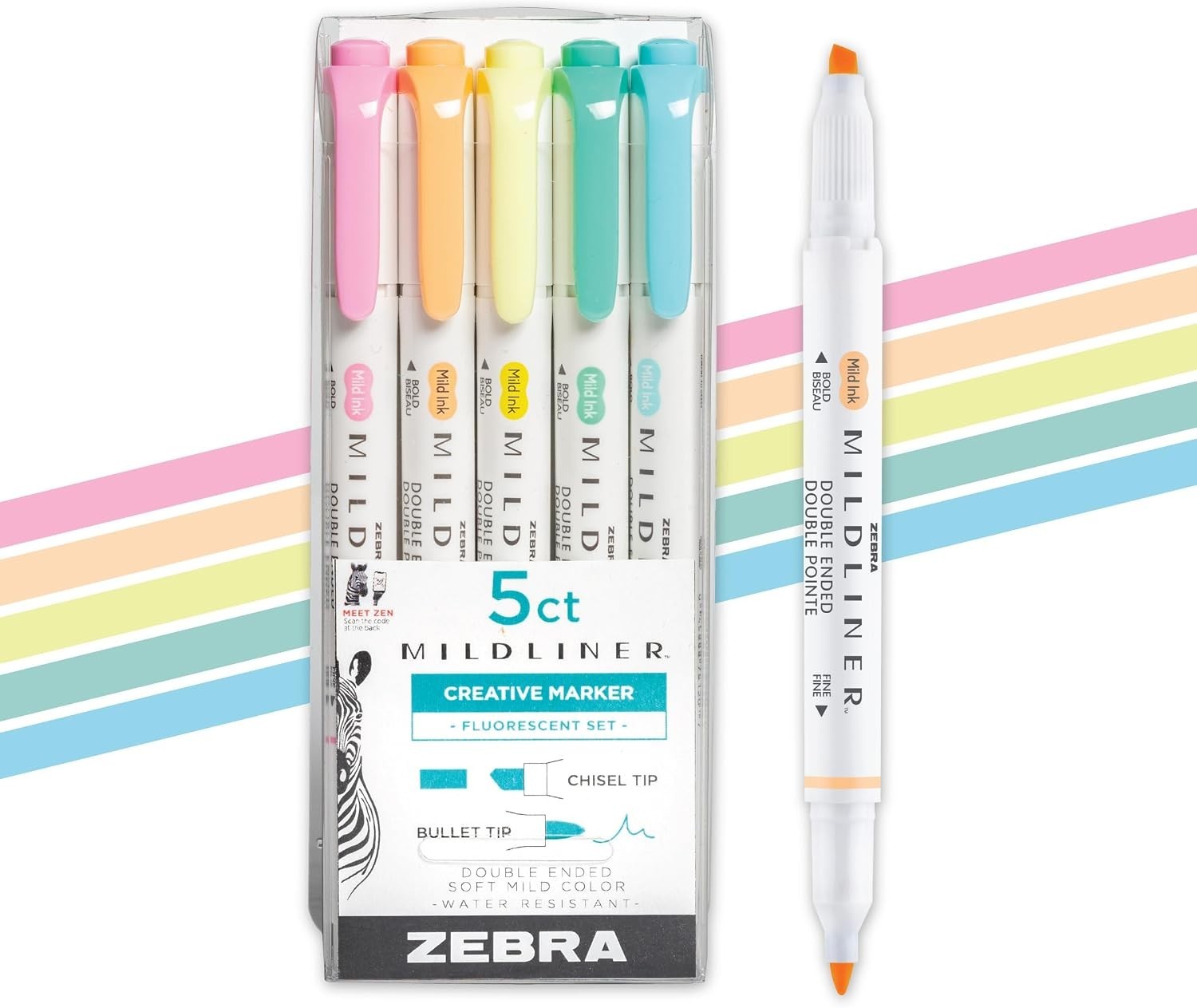 Zebra Pen MILDLINER No Bleed Highlighter, Fluorescent, Dual Tip, 5-Pack