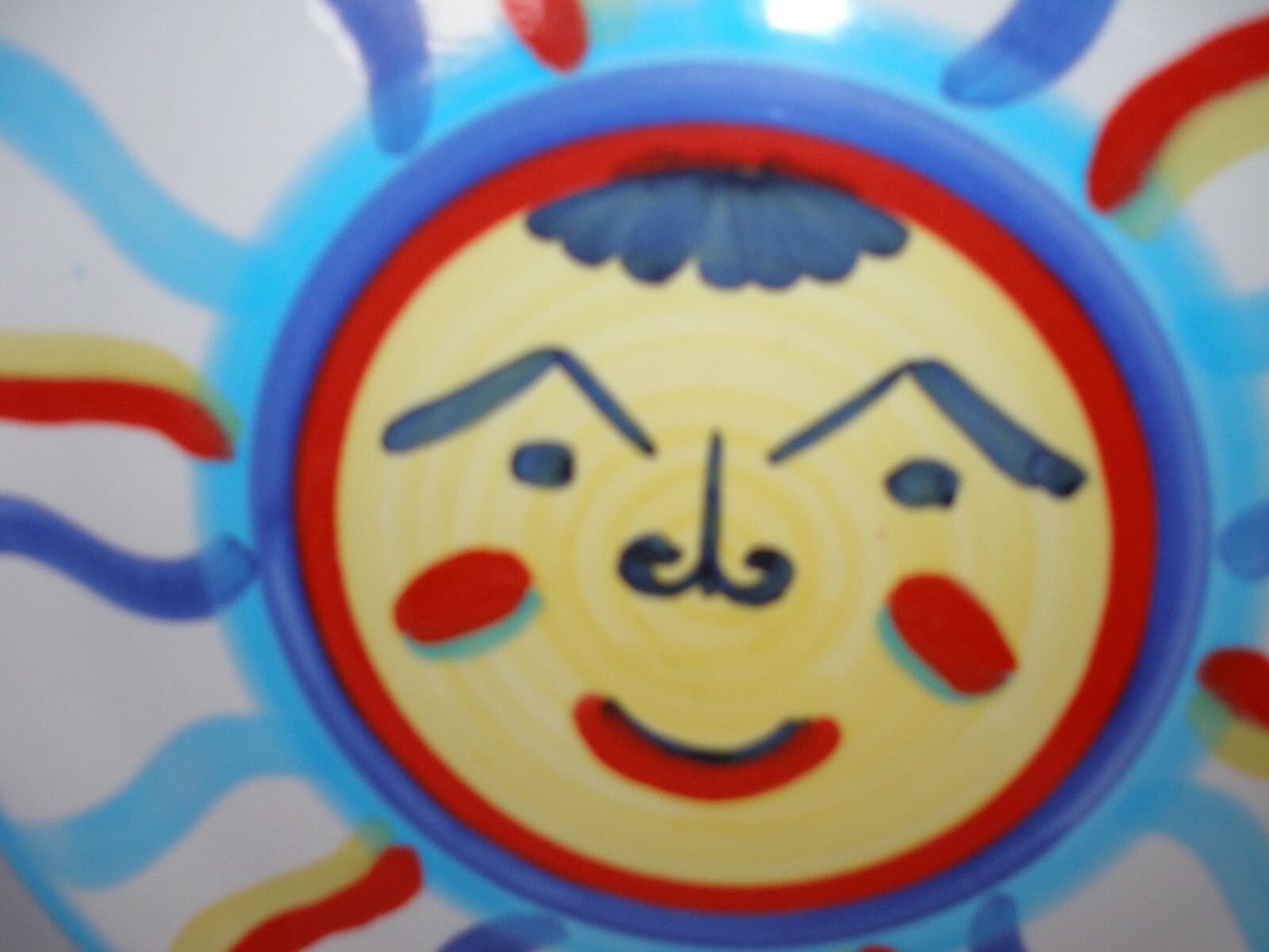 Colorful Decorative Plate Sunburst Ceramic Made in ITALY & Wood Stand Vintage