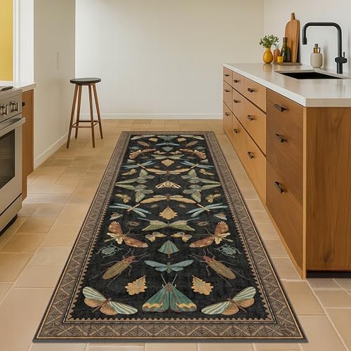 3×8 Green and Black Wide Hallway Runner Rugs – 8ft Washable Kitchen Floor Mats