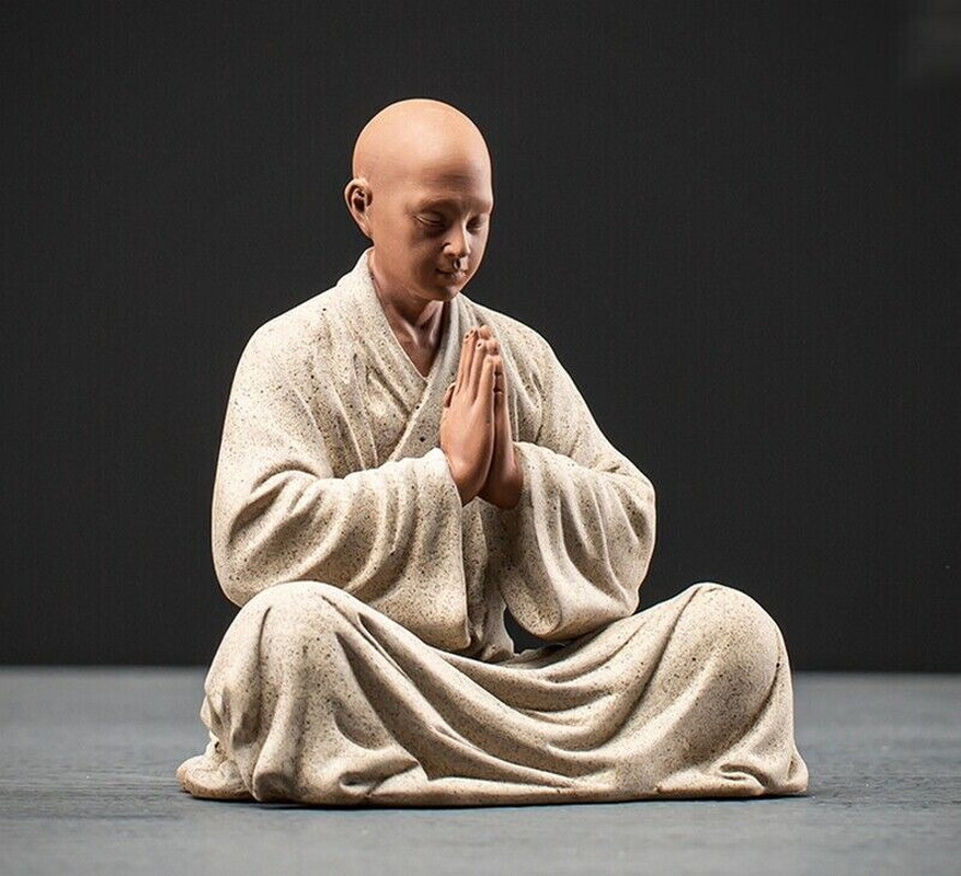China Ceramic Sculpture Monk Statue Buddhism Figure Zen Porcelain Decoration