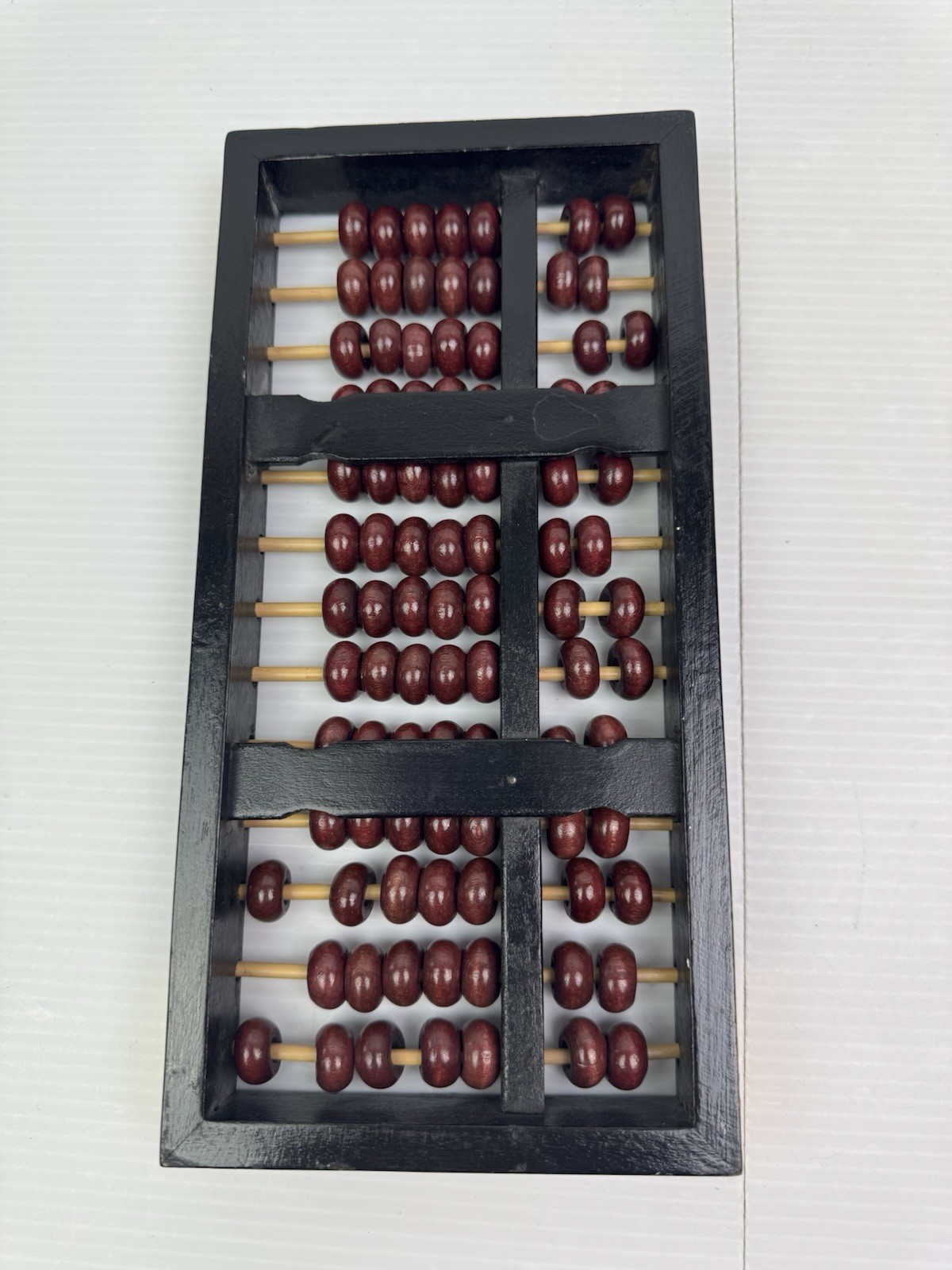 Vintage Chinese Abacus Wood & Brass Calculator 13 Row 91 Red Beads Brass Accents
