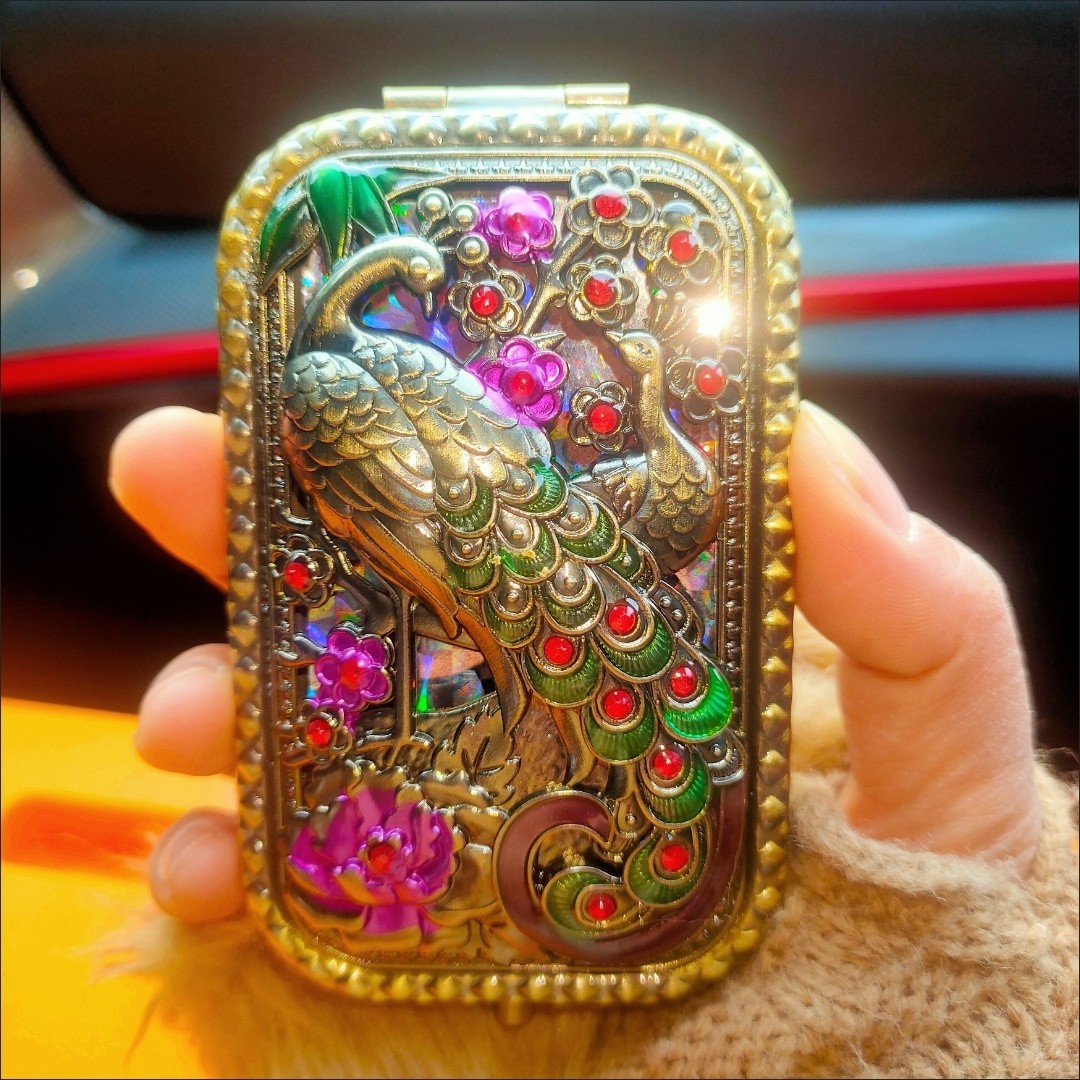 Cloisonne Retro Metal Makeup Mirror Portable Folding Double-Sided Pocket Mirror