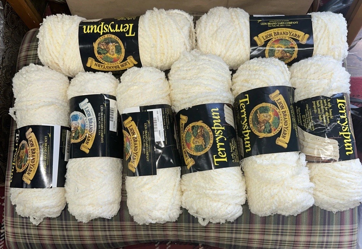 Lion Brand TerrySpun 098 Ivory Yarn Crochet Craft NEW Lot Of 8