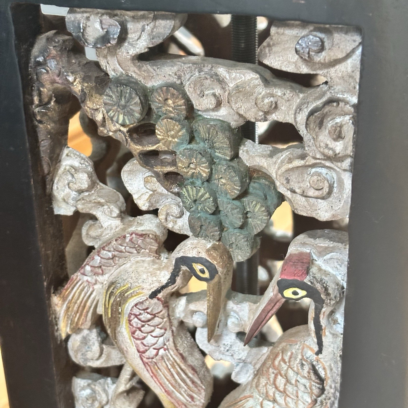 Rare Asian Inspired Intricate Hand Carved Bird Cutouts Table Lamp 31” Tall FLAW