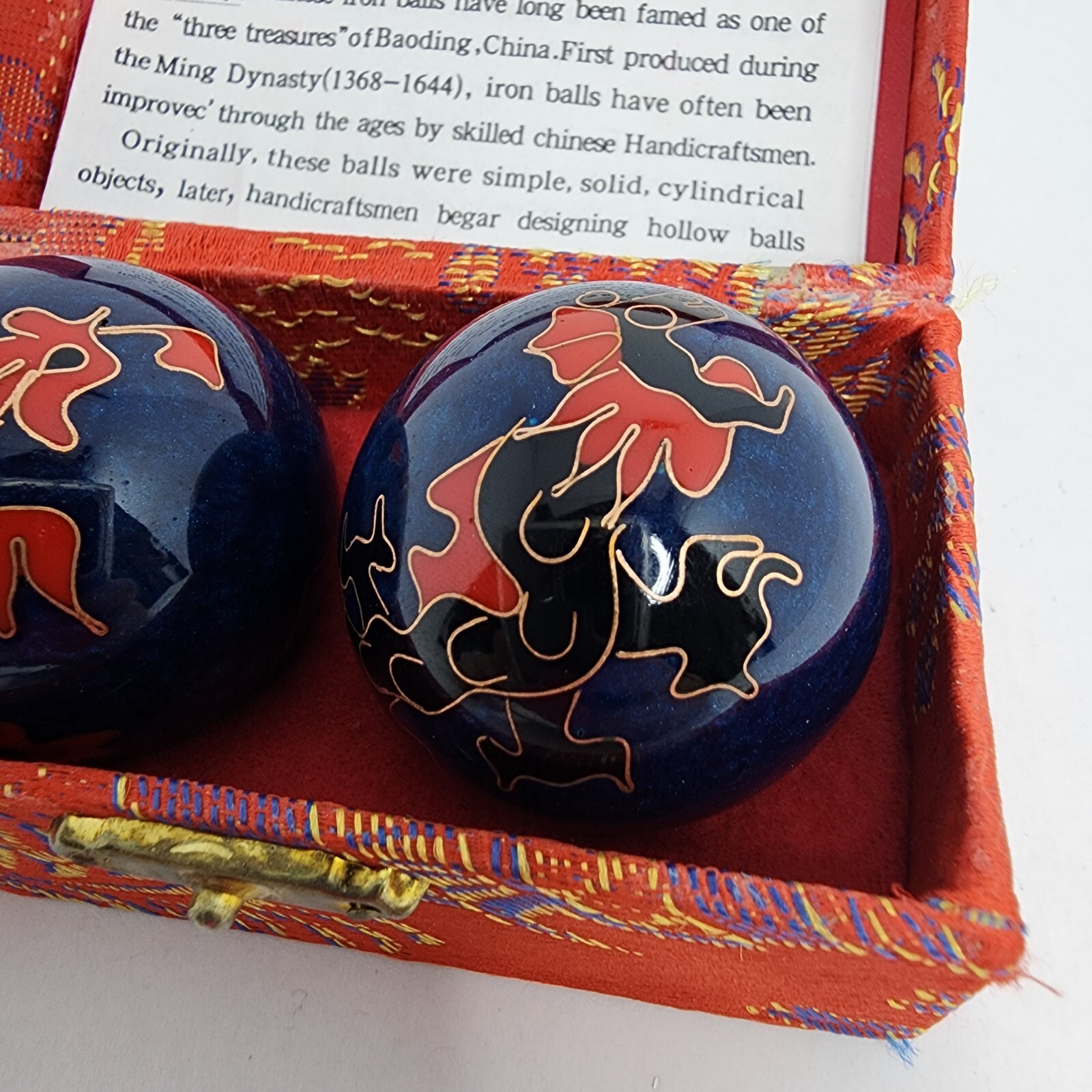 Chinese Iron Balls Dragon Rooster in Case Stress Relief