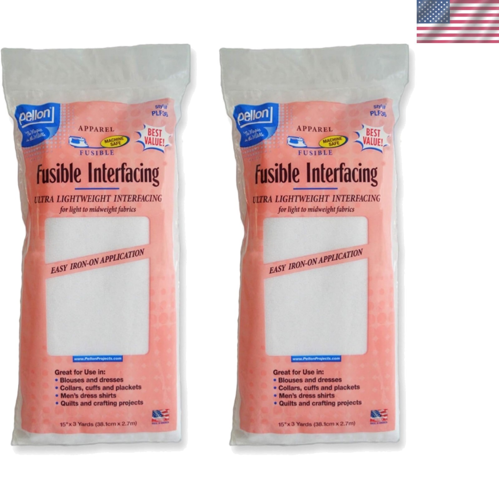 15 inches x 3 yards White Fusible Interfacing, 2 Pack