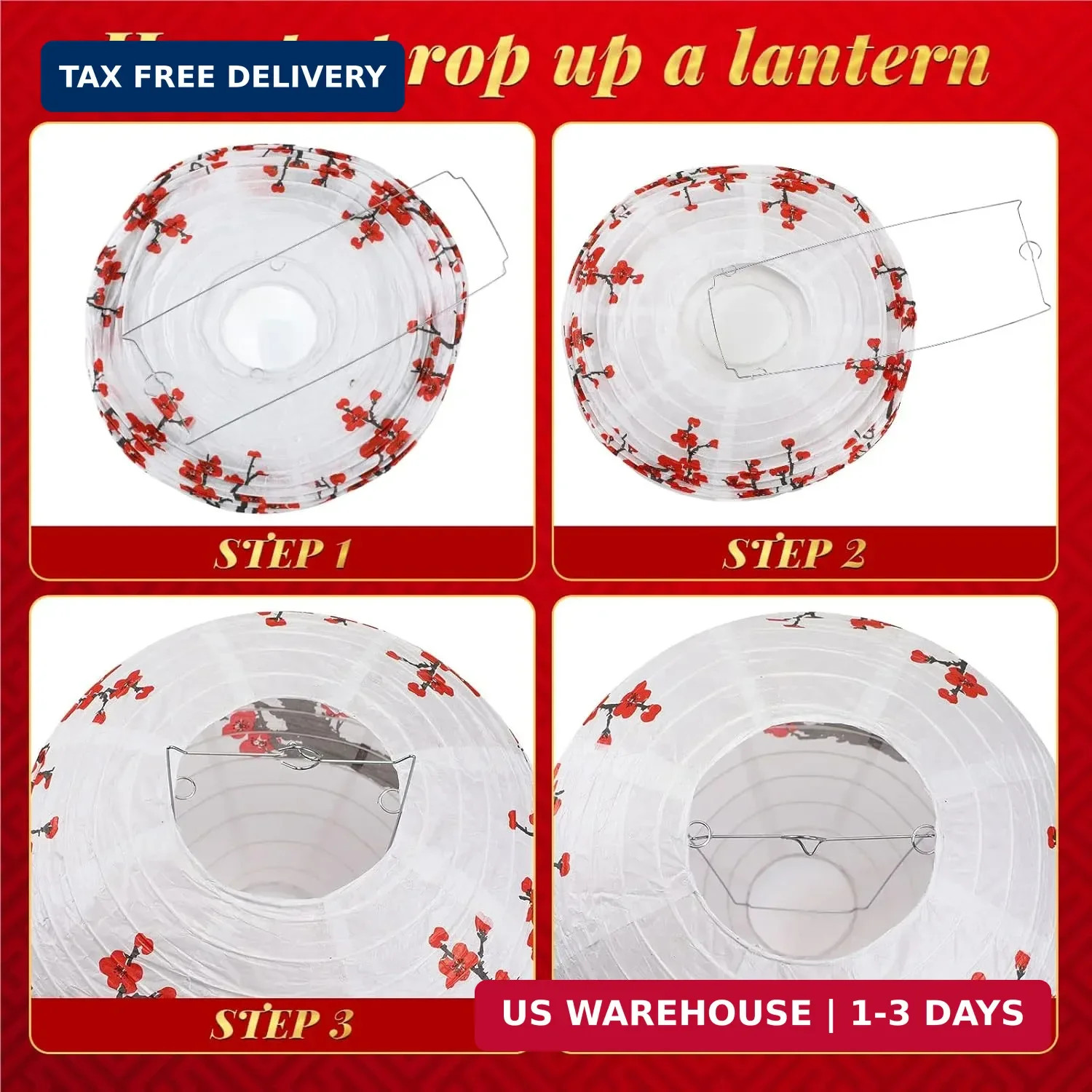 Mudder 20 Pieces Chinese Japanese Paper Lanterns Includes Cherry Flowers Paper L
