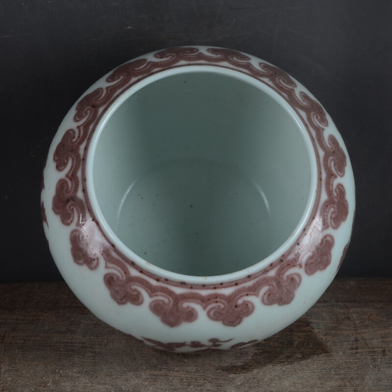 4.5″ Chinese Porcelain Under Glaze Red Lotus Flower Tree Leaf Brush Washer